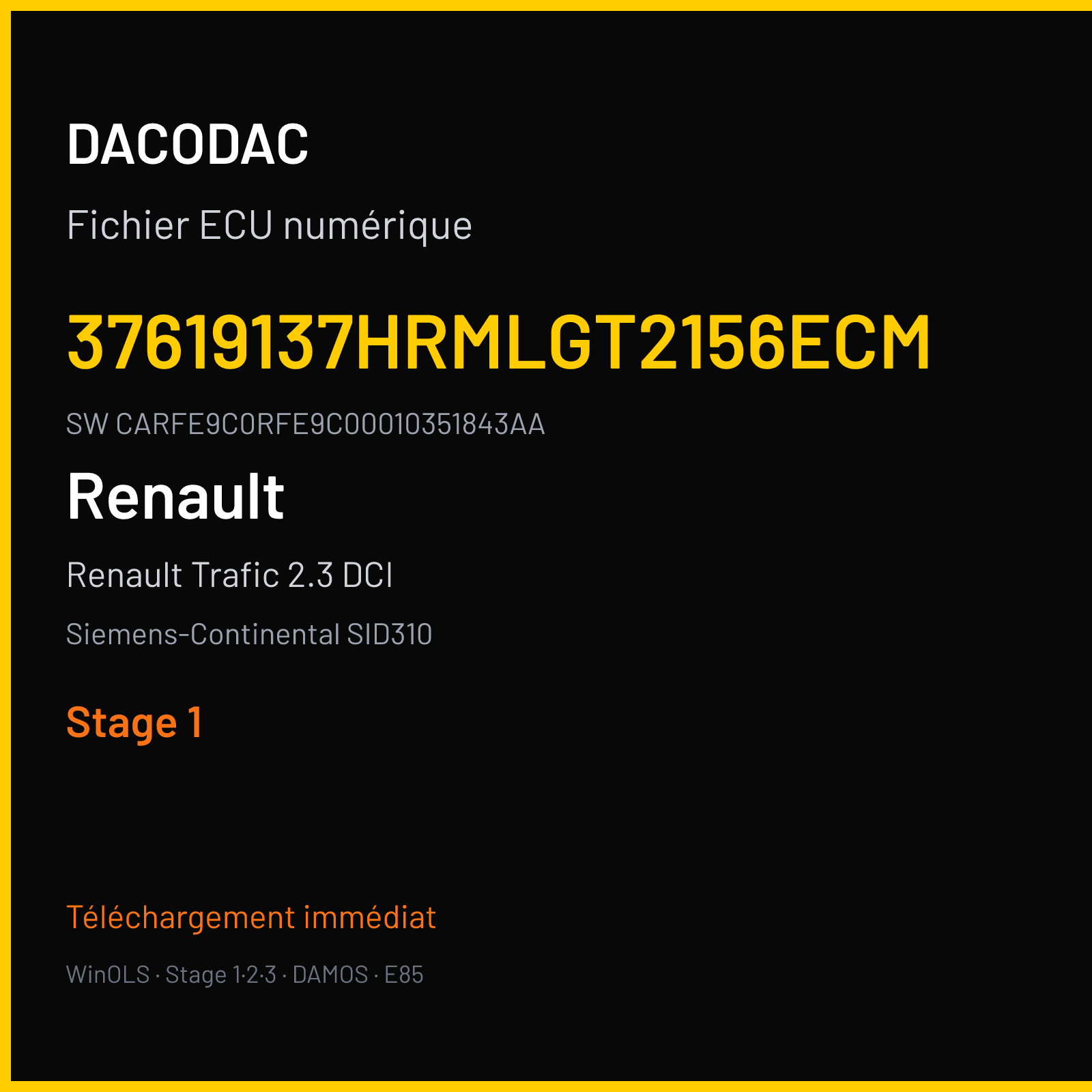 Renault Trafic 2.3 DCI 145 ch (2017) — Siemens-Continental SID310 — 37619137HRMLGT2156ECM · CARFE9C0RFE9C00010351843AA — Stage 1