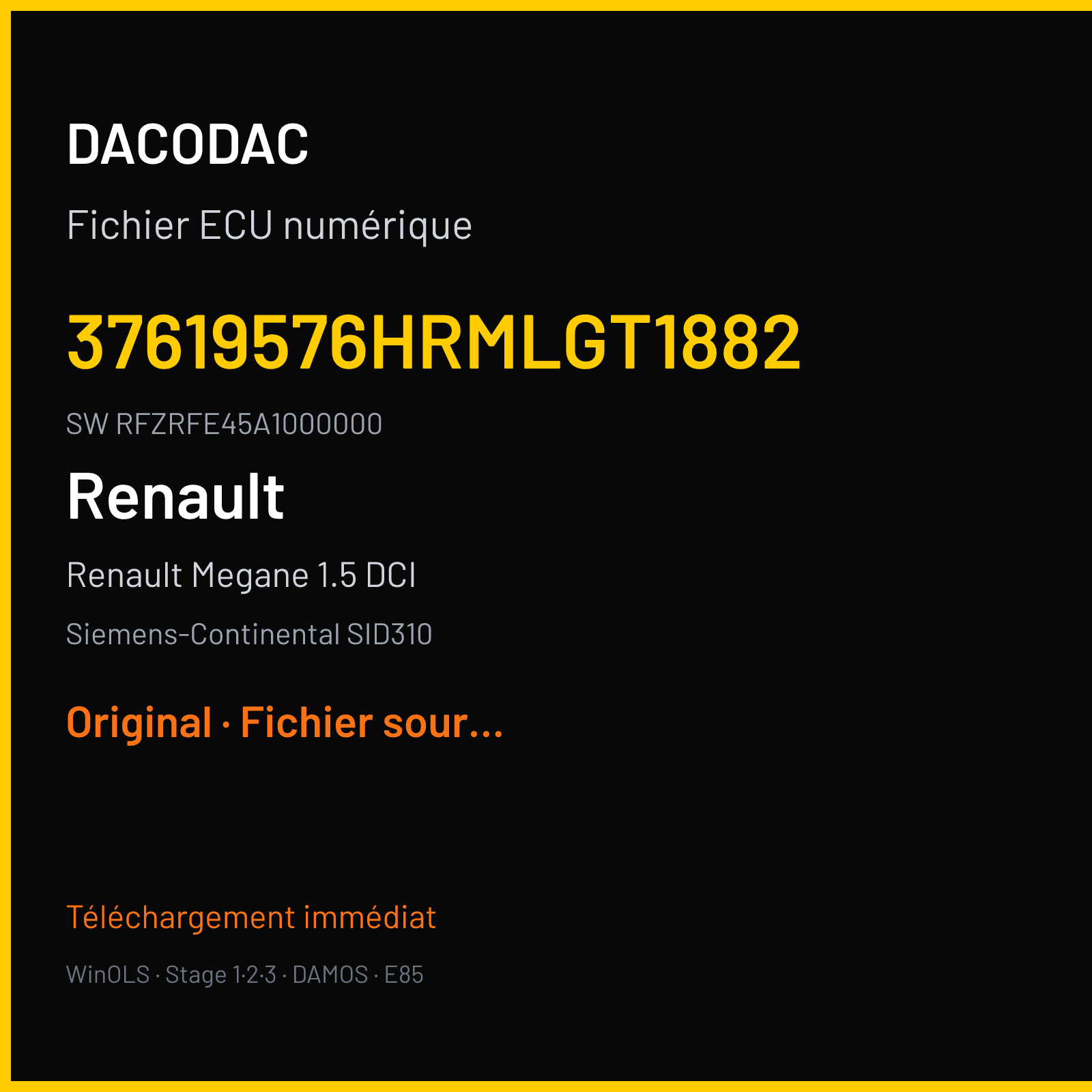 Renault Megane 1.5 DCI (2017) — Siemens-Continental SID310 — 37619576HRMLGT1882 · RFZRFE45A1000000 — Original