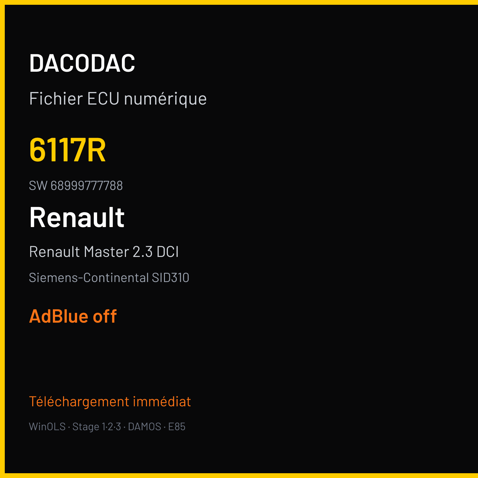 Renault Master 2.3 DCI 173 ch — Siemens-Continental SID310 — 6117R · 68999777788 · 4550S — ADBLUE off
