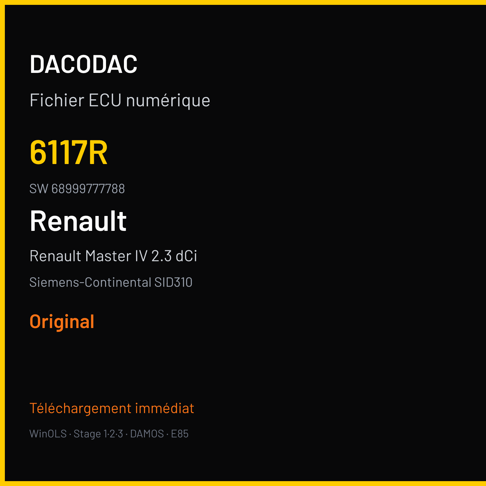 Renault Master IV 2.3 dCi 145 ch (2020) — Siemens-Continental SID310 — 6117R · 68999777788 · 4550S — Original