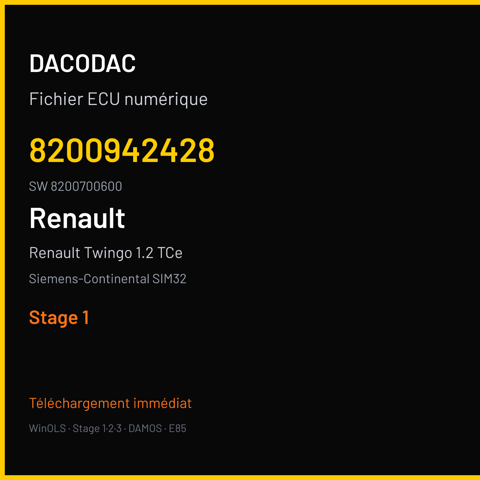 Renault Twingo 1.2 TCe 100 ch (2012) — Siemens-Continental SIM32 — 8200942428 · 8200700600 · 8200799147 — Stage 1