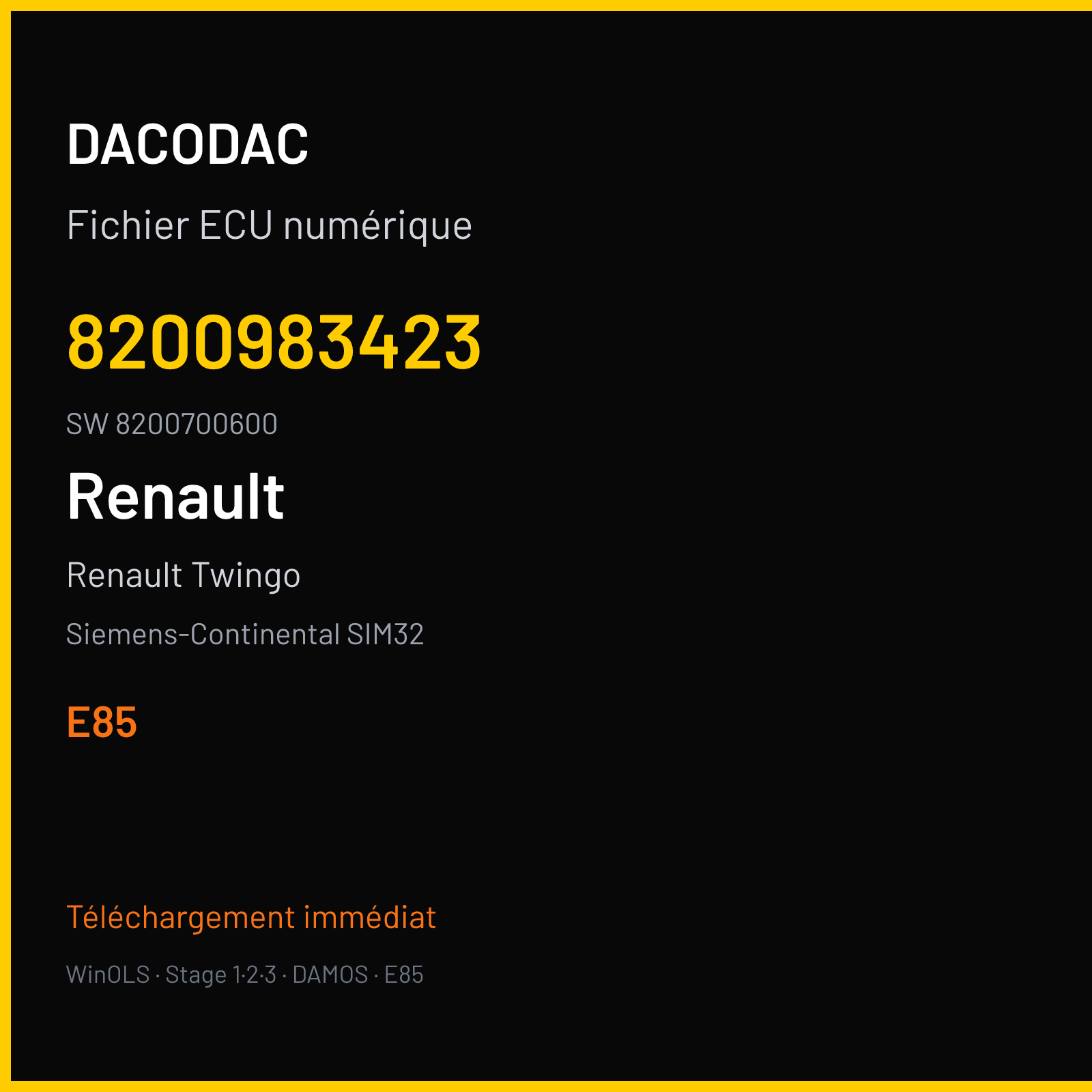 Renault Twingo — Siemens-Continental SIM32 — 8200983423 · 8200700600 · 8200824374 — E85