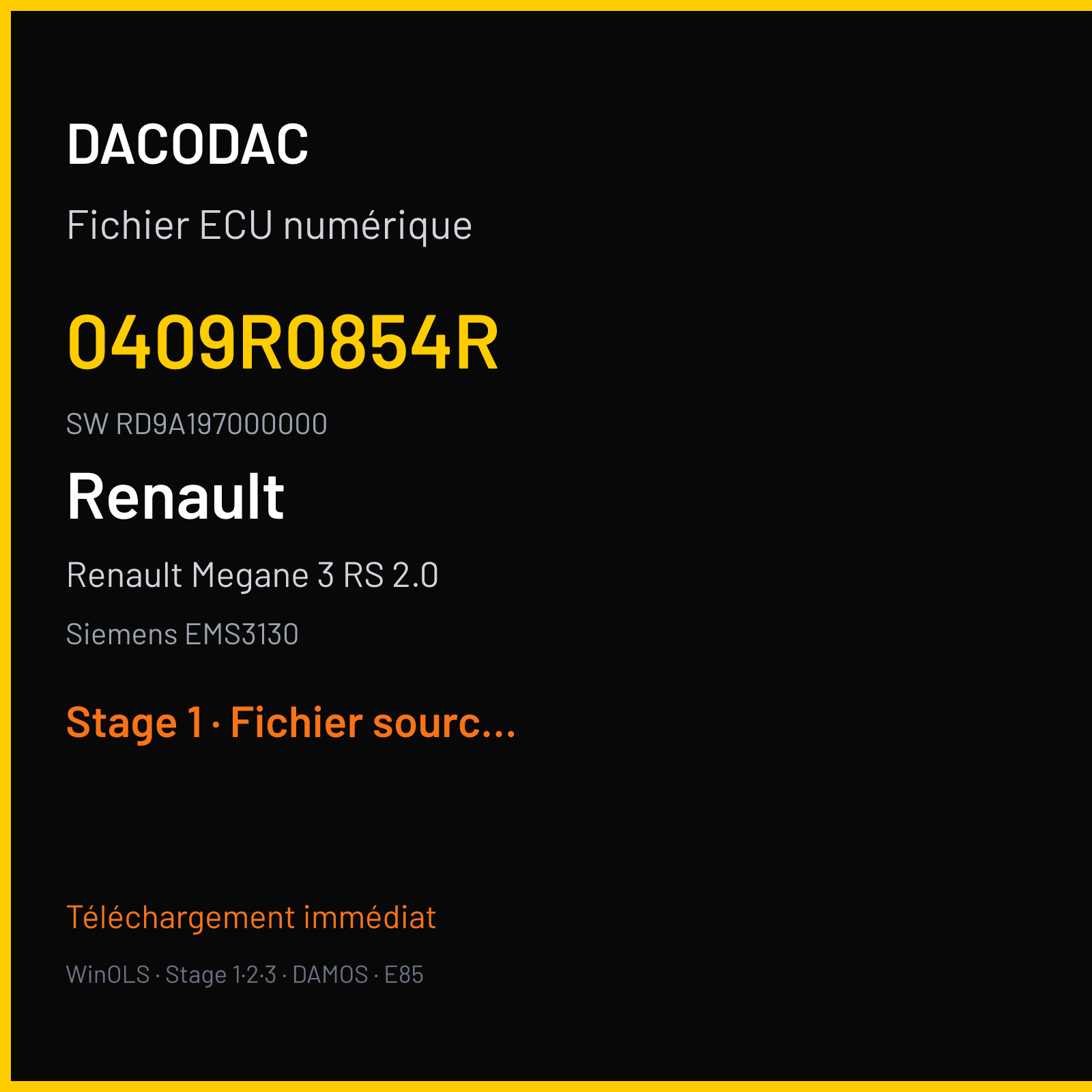 Renault Megane 3 RS 2.0 (2009) — Siemens EMS3130 — 0409R0854R · RD9A197000000 — Stage 1