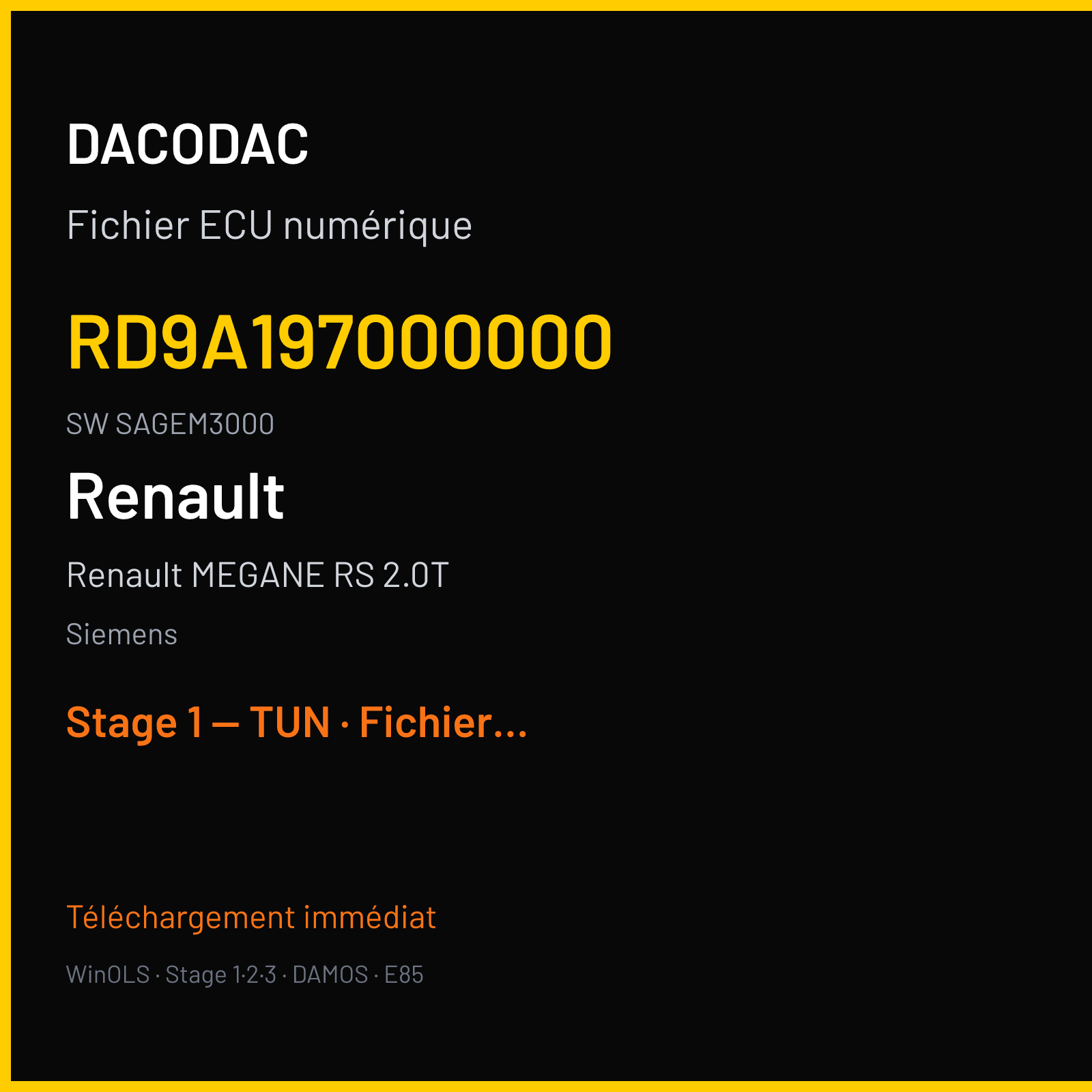 Renault Megane RS 2.0T (2010) — Siemens — RD9A197000000 · SAGEM3000 — Stage 1 — TUN