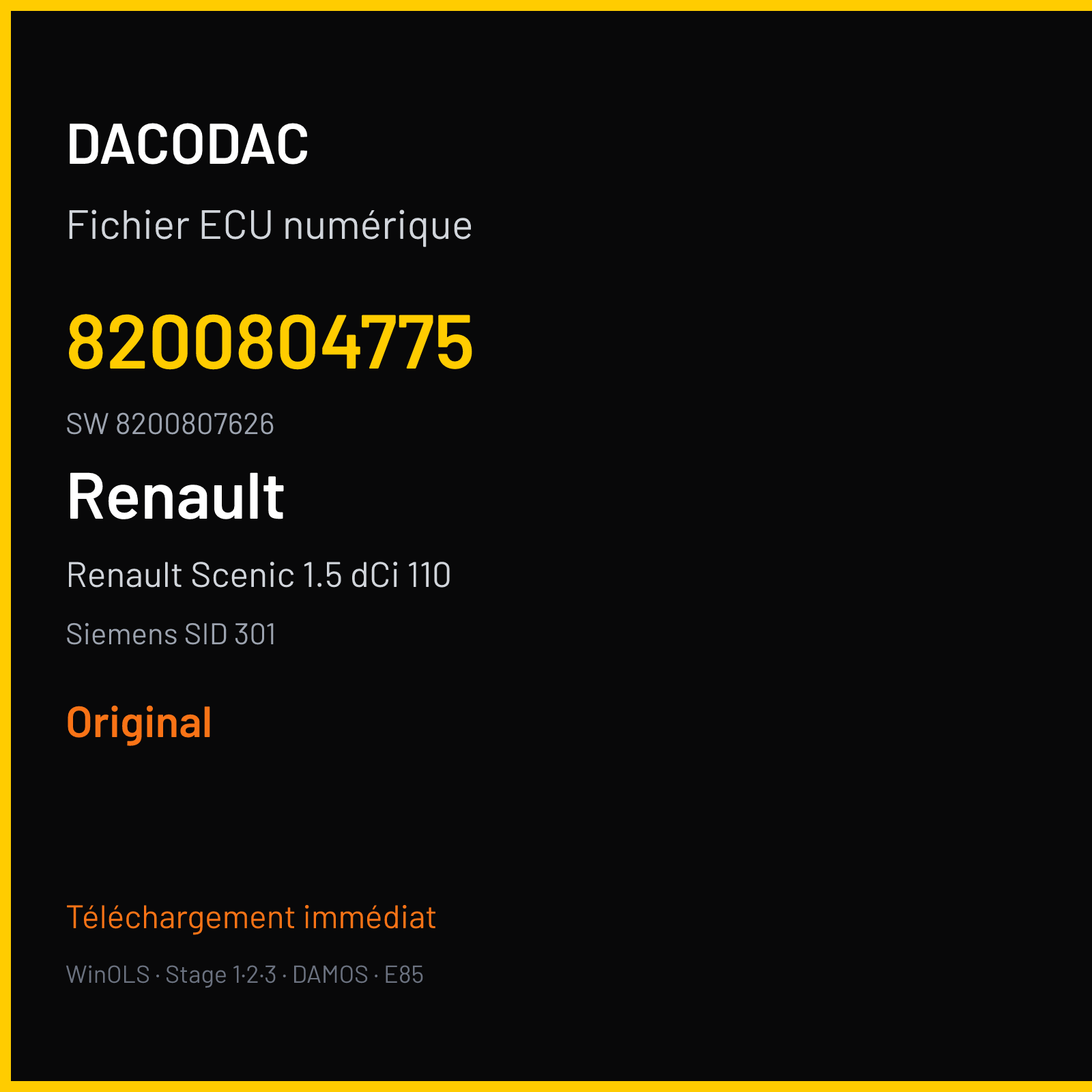 Renault Scenic 1.5 dCi 110 106 ch (2007) — Siemens SID 301 — 8200804775 · 8200807626 · RM110D0000000 — Original