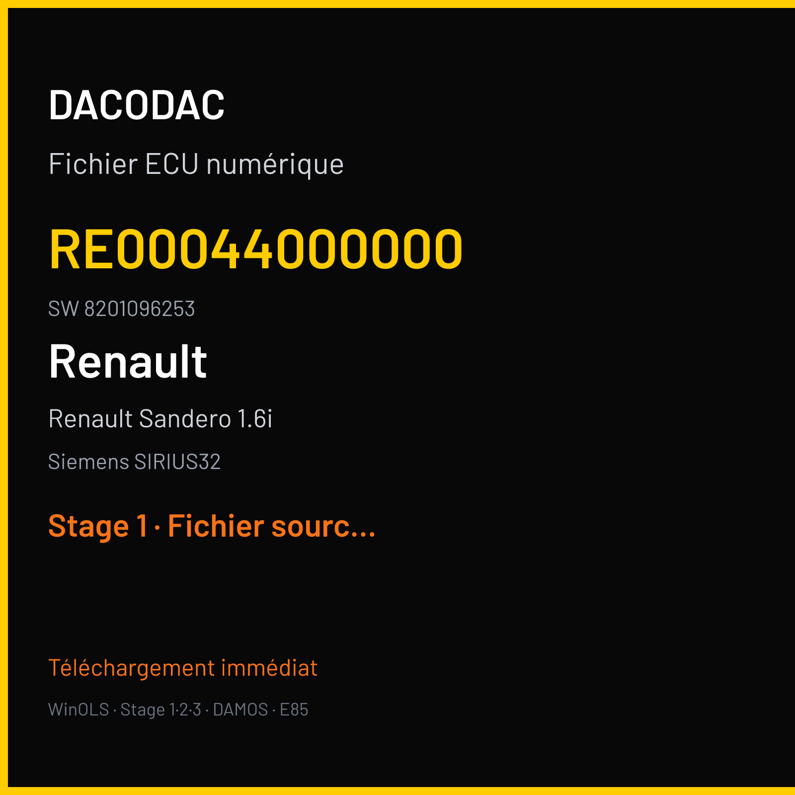 Renault Sandero 1.6i (2011) — Siemens SIRIUS32 — RE00044000000 · 8201096253 — Stage 1