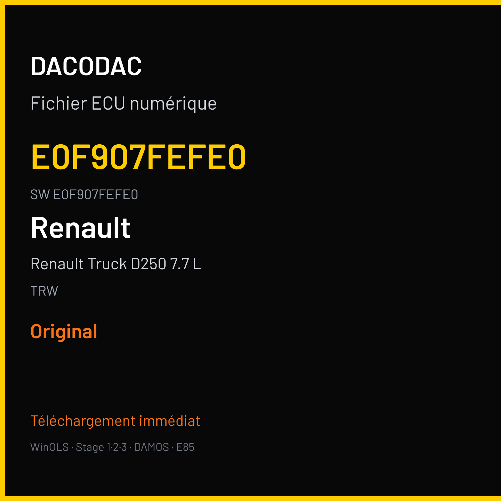 Renault Truck D250 7.7 L 250 ch — TRW — E0F907FEFE0 · E0F907FEFE0 · EMS2.3 — Original