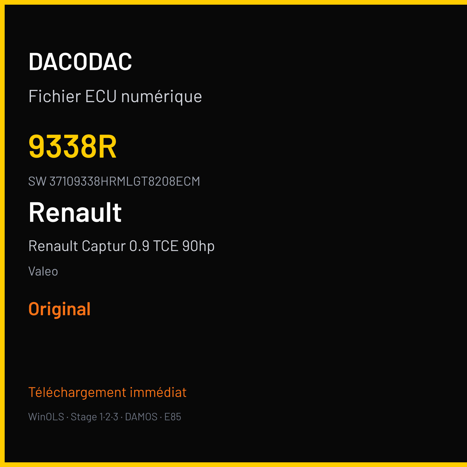 Renault Captur 0.9 TCE 90hp 90 ch (2017) — Valeo — 9338R · 37109338HRMLGT8208ECM · V50 — Original