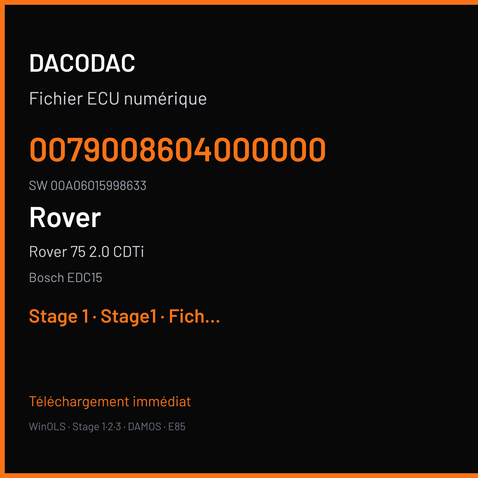 Rover 75 2.0 CDTi (2003) — Bosch EDC15 — 0079008604000000 · 00A06015998633 — Stage 1