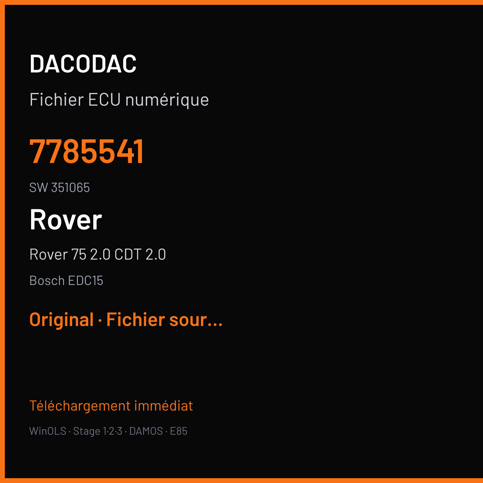 Rover 75 2.0 CDT 2.0 — Bosch EDC15 — 7785541 · 351065 — Original
