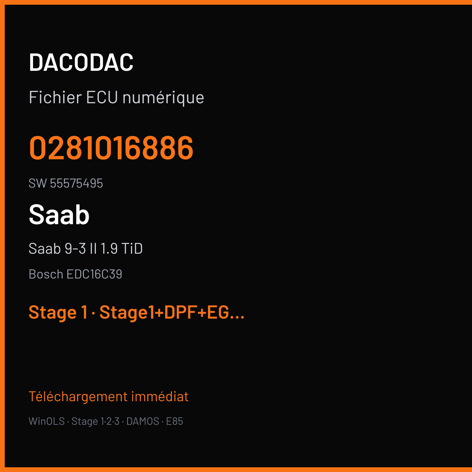 Saab 9-3 II 1.9 TiD (2006) — Bosch EDC16C39 — 0281016886 · 55575495 — Stage 1