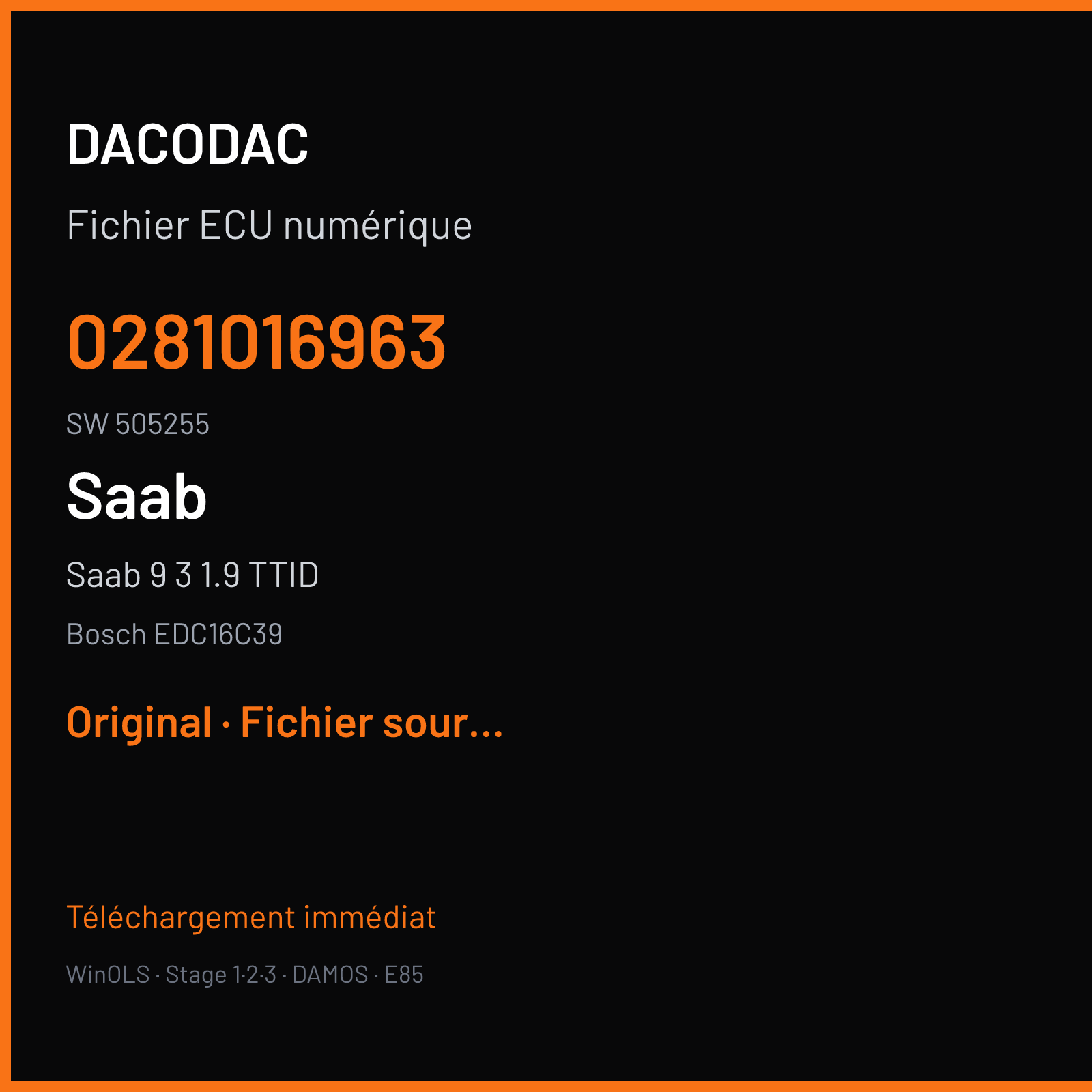 Saab 9 3 1.9 TTID — Bosch EDC16C39 — 0281016963 · 505255 — Original