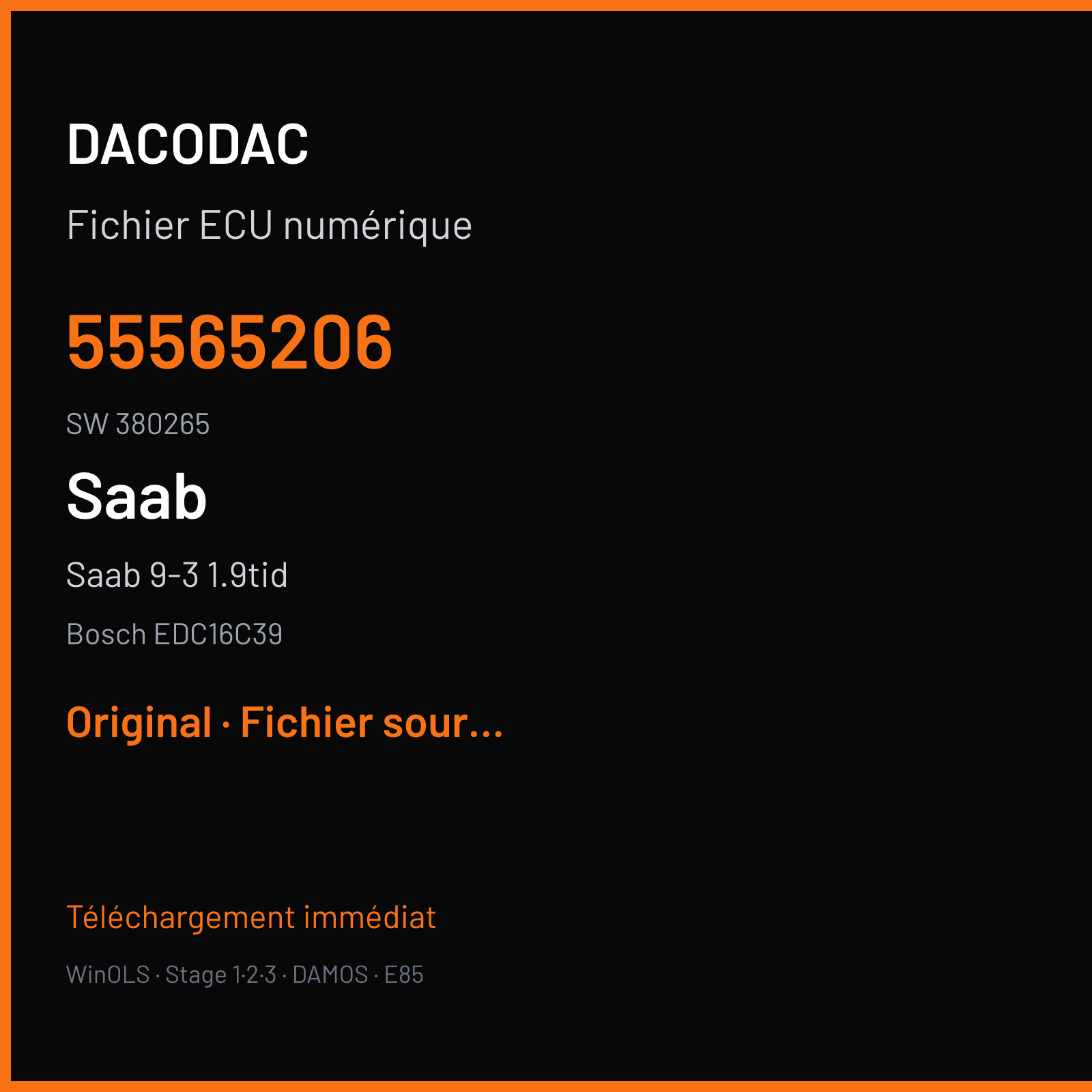 Saab 9-3 1.9tid (2007) — Bosch EDC16C39 — 55565206 · 380265 — Original