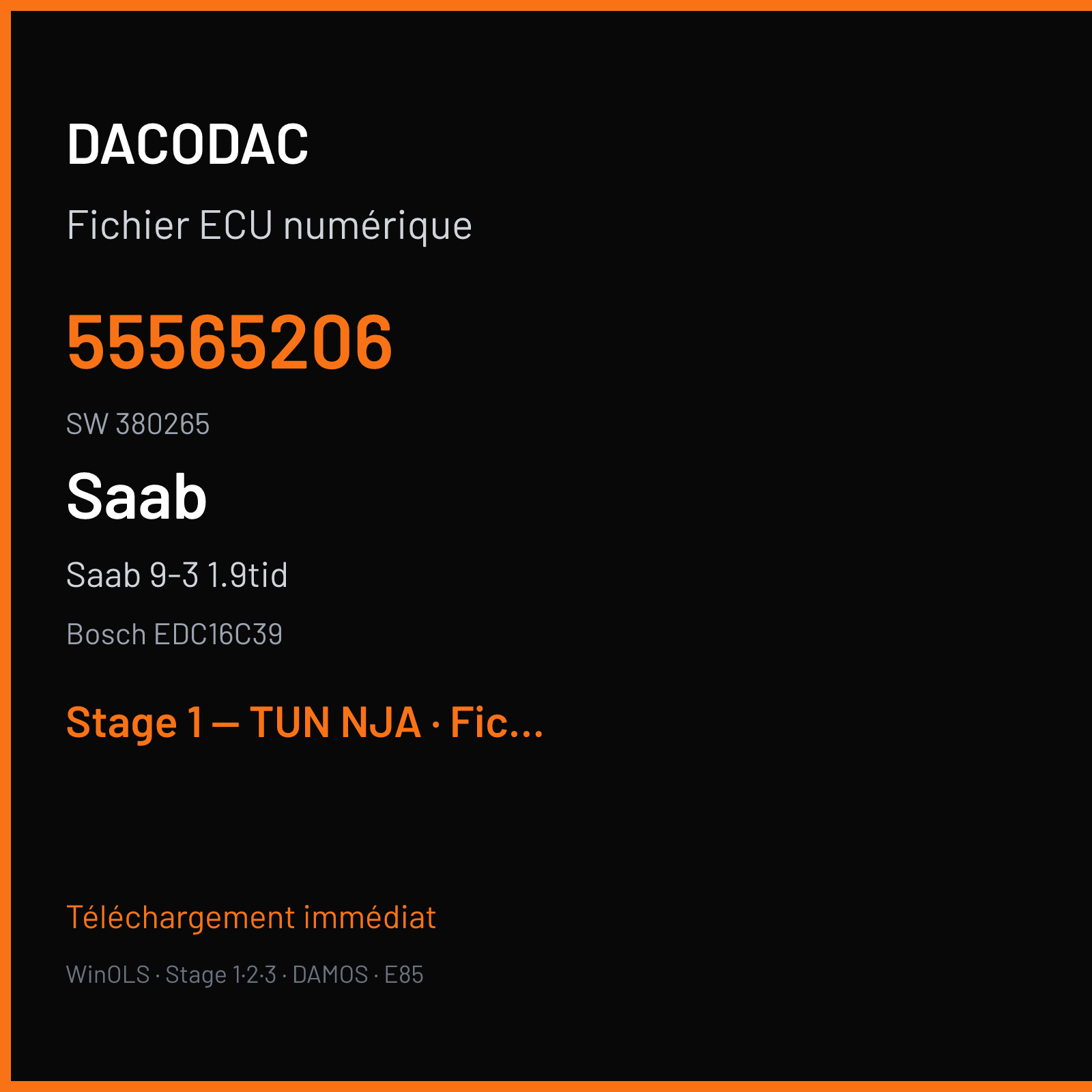 Saab 9-3 1.9tid (2007) — Bosch EDC16C39 — 55565206 · 380265 — Stage 1 — TUN NJA