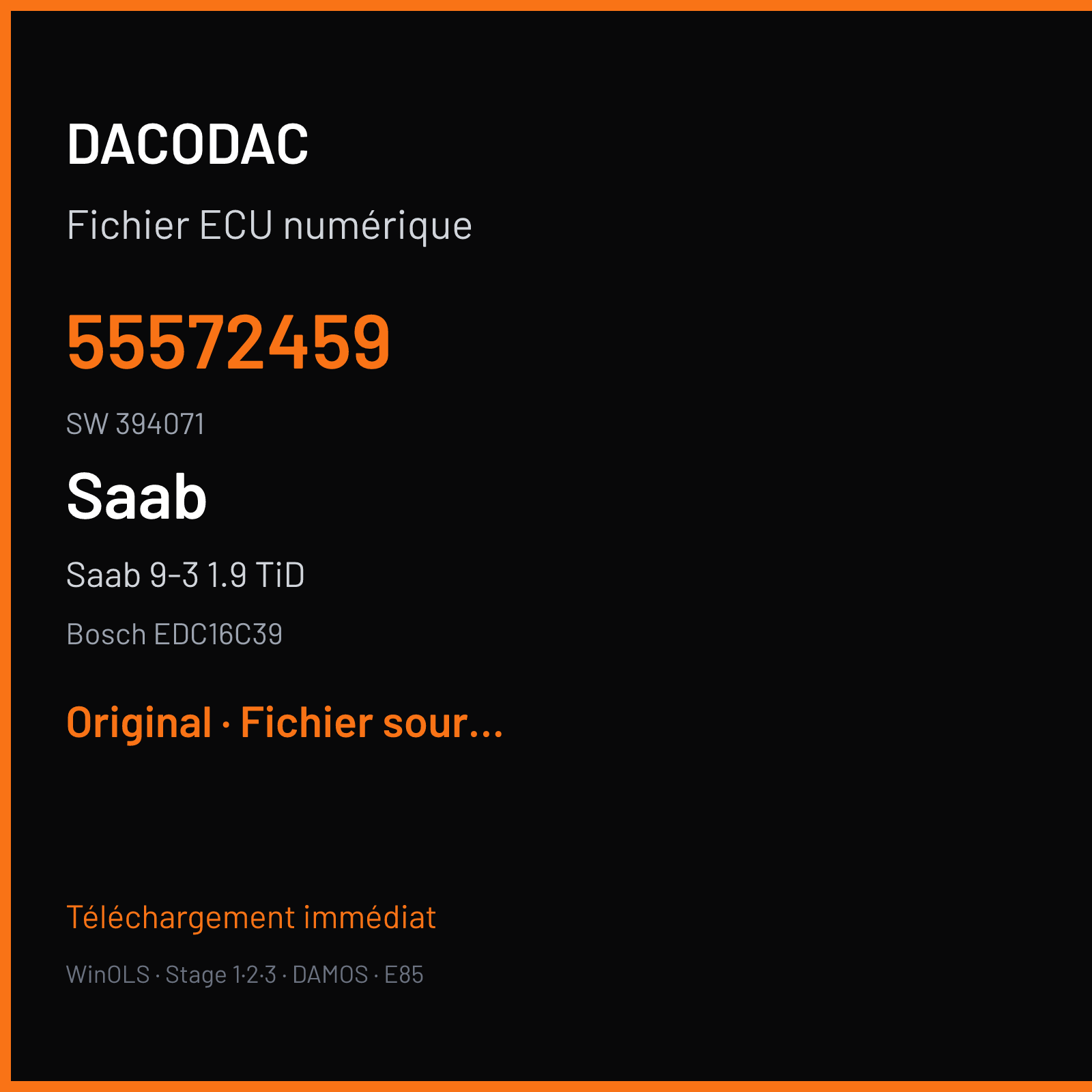 Saab 9-3 1.9 TiD (2009) — Bosch EDC16C39 — 55572459 · 394071 — Original