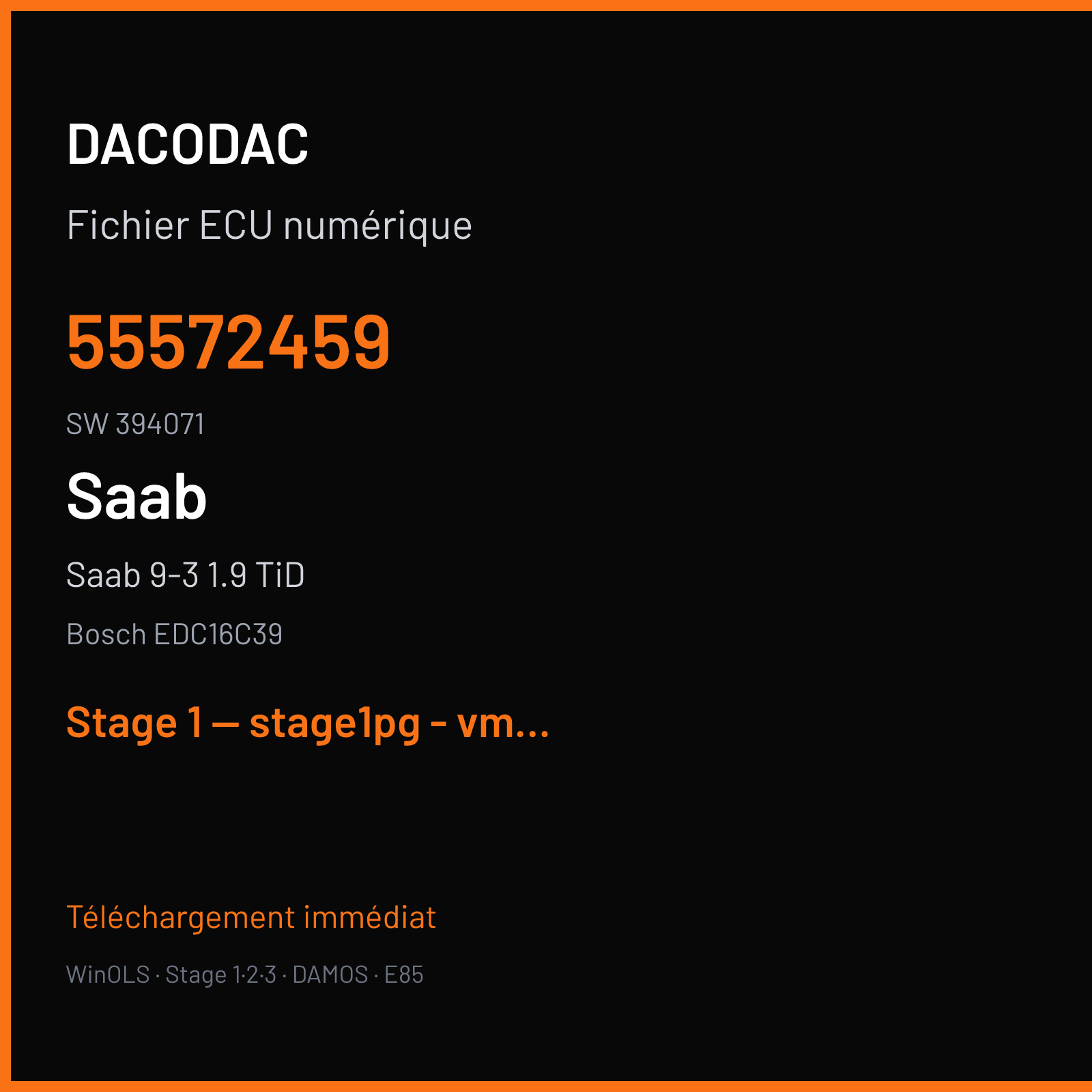 Saab 9-3 1.9 TiD (2009) — Bosch EDC16C39 — 55572459 · 394071 — Stage 1 — stage1pg - vmax270