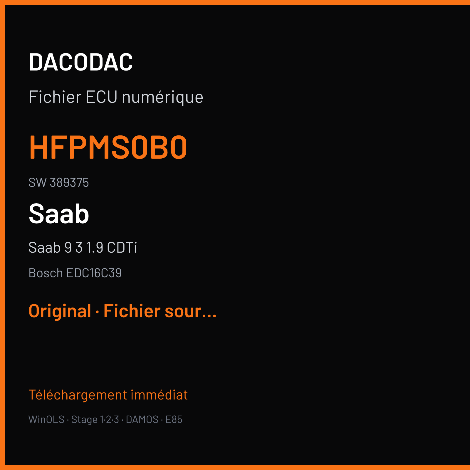 Saab 9 3 1.9 CDTi (2006) — Bosch EDC16C39 — HFPMS0B0 · 389375 — Original