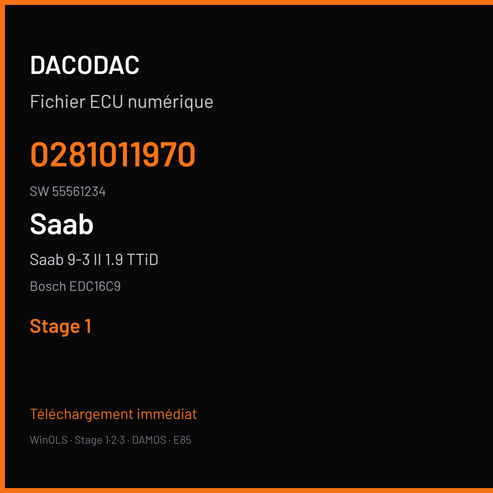 Saab 9-3 II 1.9 TTiD 150 ch — Bosch EDC16C9 — 0281011970 · 55561234 · 376166 — Stage 1