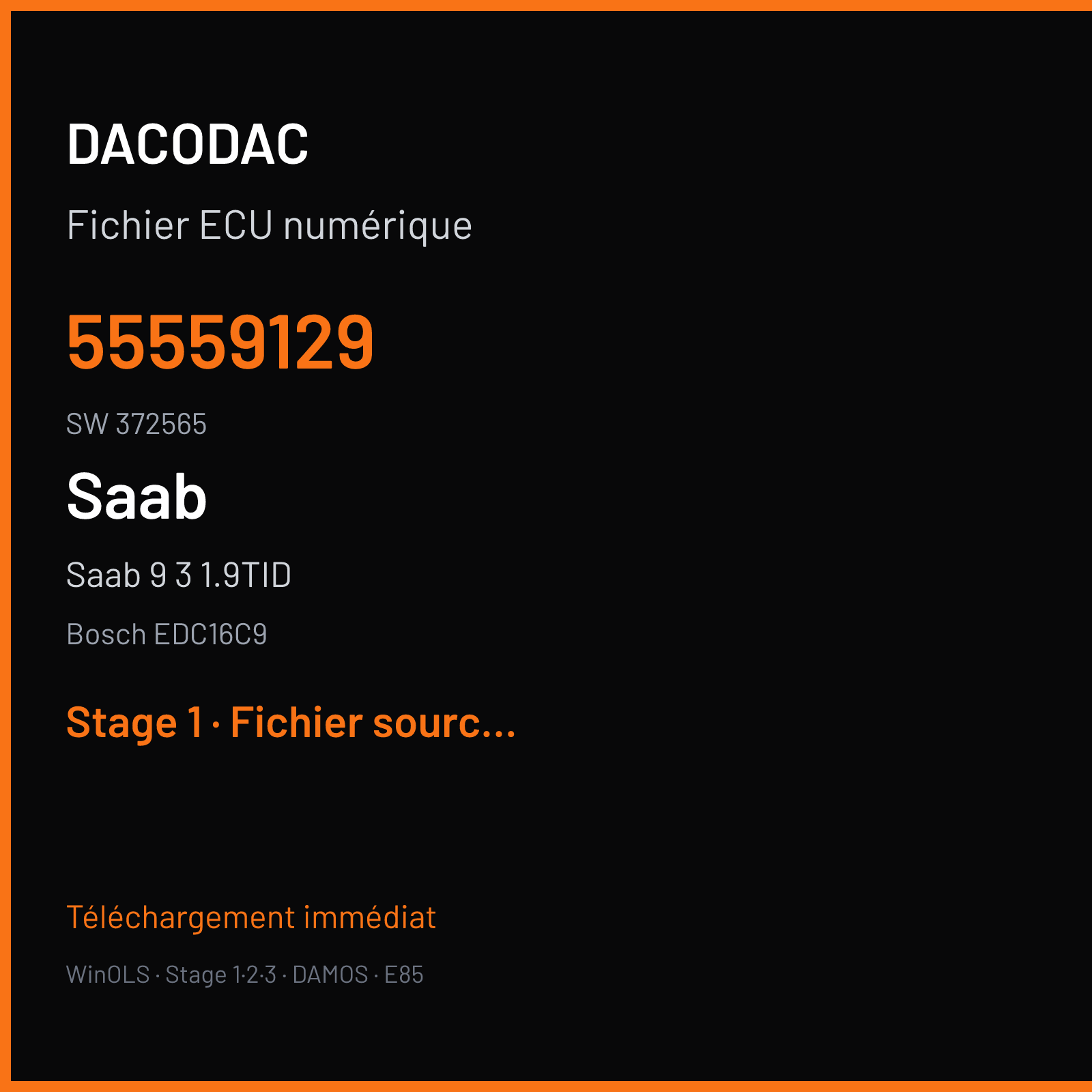 Saab 9 3 1.9TID (2005) — Bosch EDC16C9 — 55559129 · 372565 — Stage 1