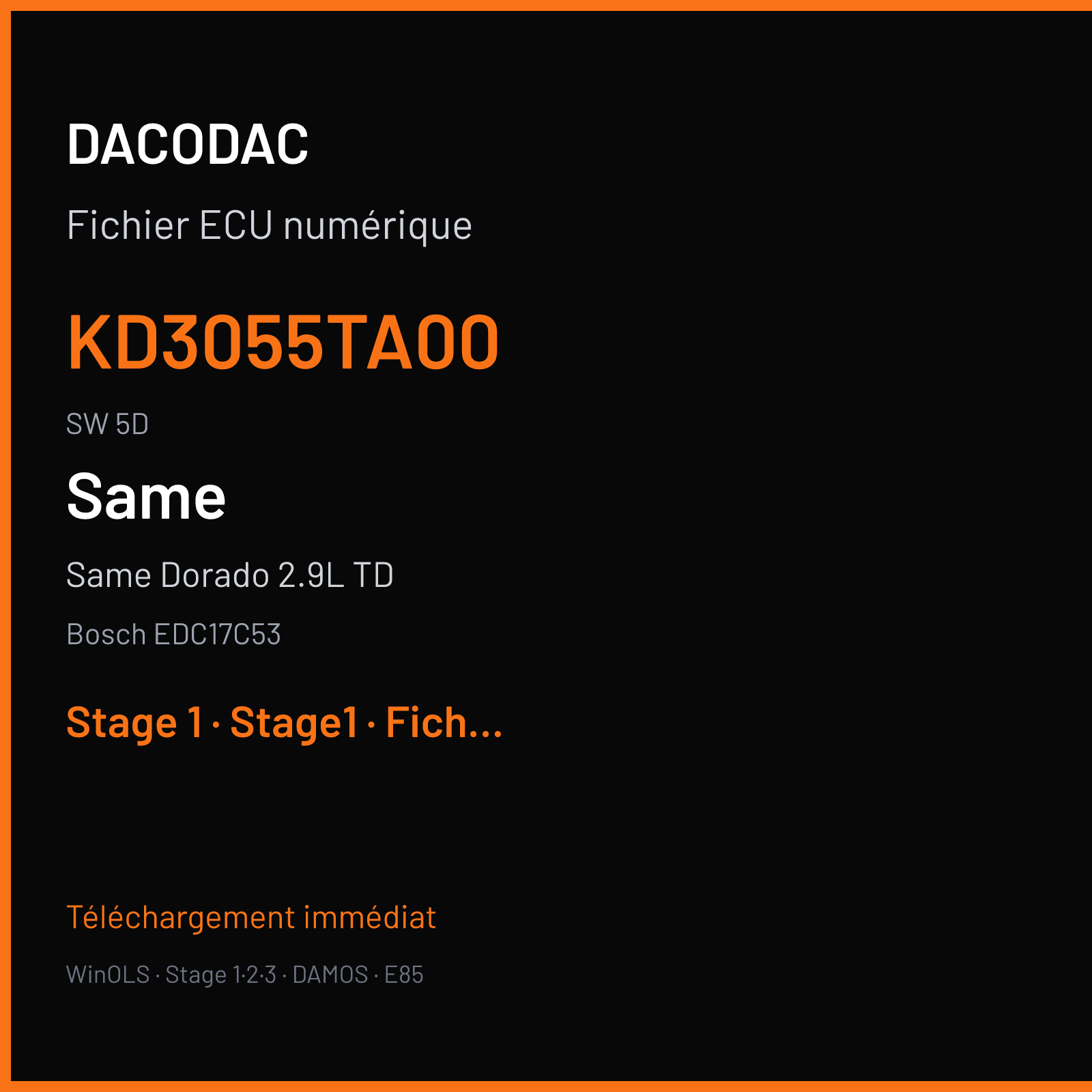 Same Dorado 2.9L TD (2015) — Bosch EDC17C53 — KD3055TA00 · 5D — Stage 1