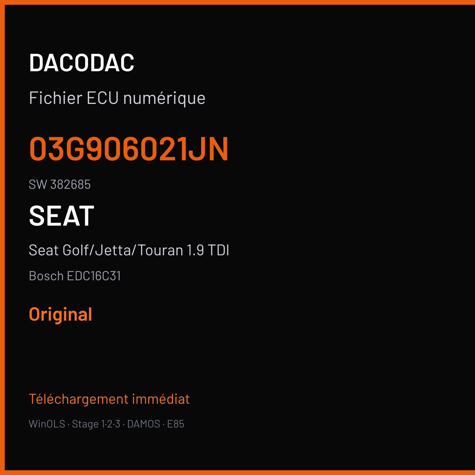 Seat Golf/Jetta/Touran 1.9 TDI (2006) — Bosch EDC16C31 — 03G906021JN · 382685 — Original