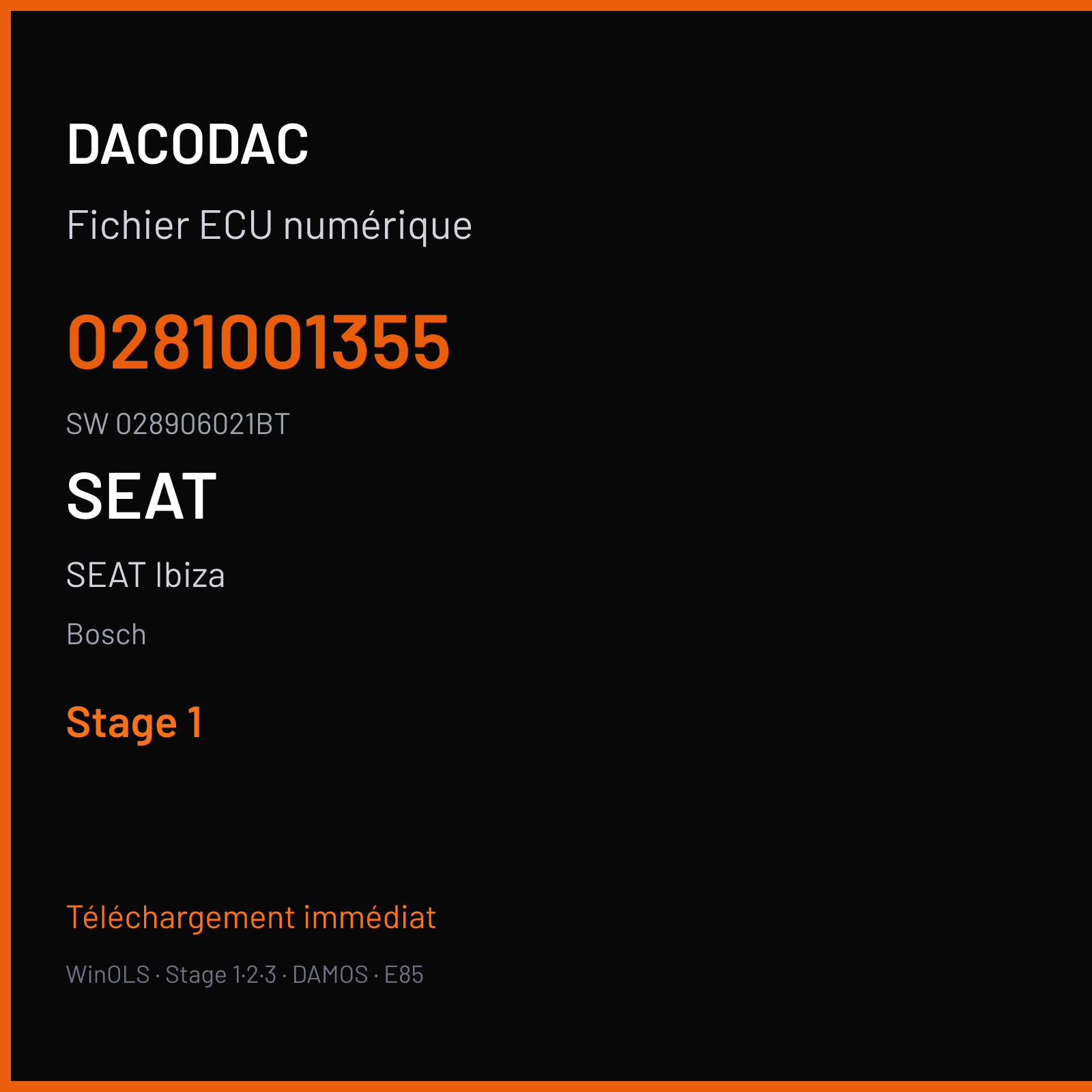 SEAT Ibiza 90 ch — Bosch — 0281001355 · 028906021BT · 355596 — Stage 1