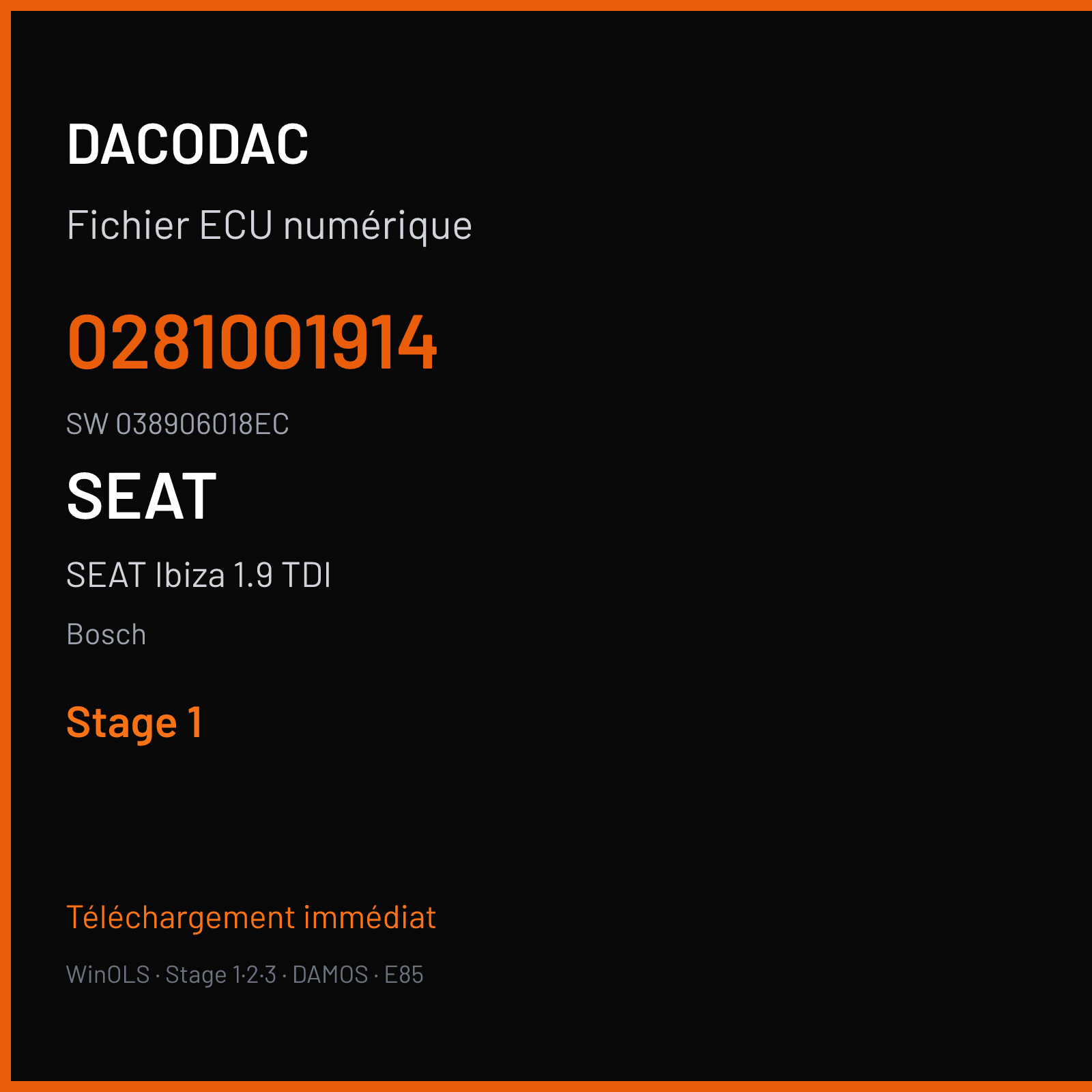 SEAT Ibiza 1.9 TDI 90 ch — Bosch — 0281001914 · 038906018EC — Stage 1