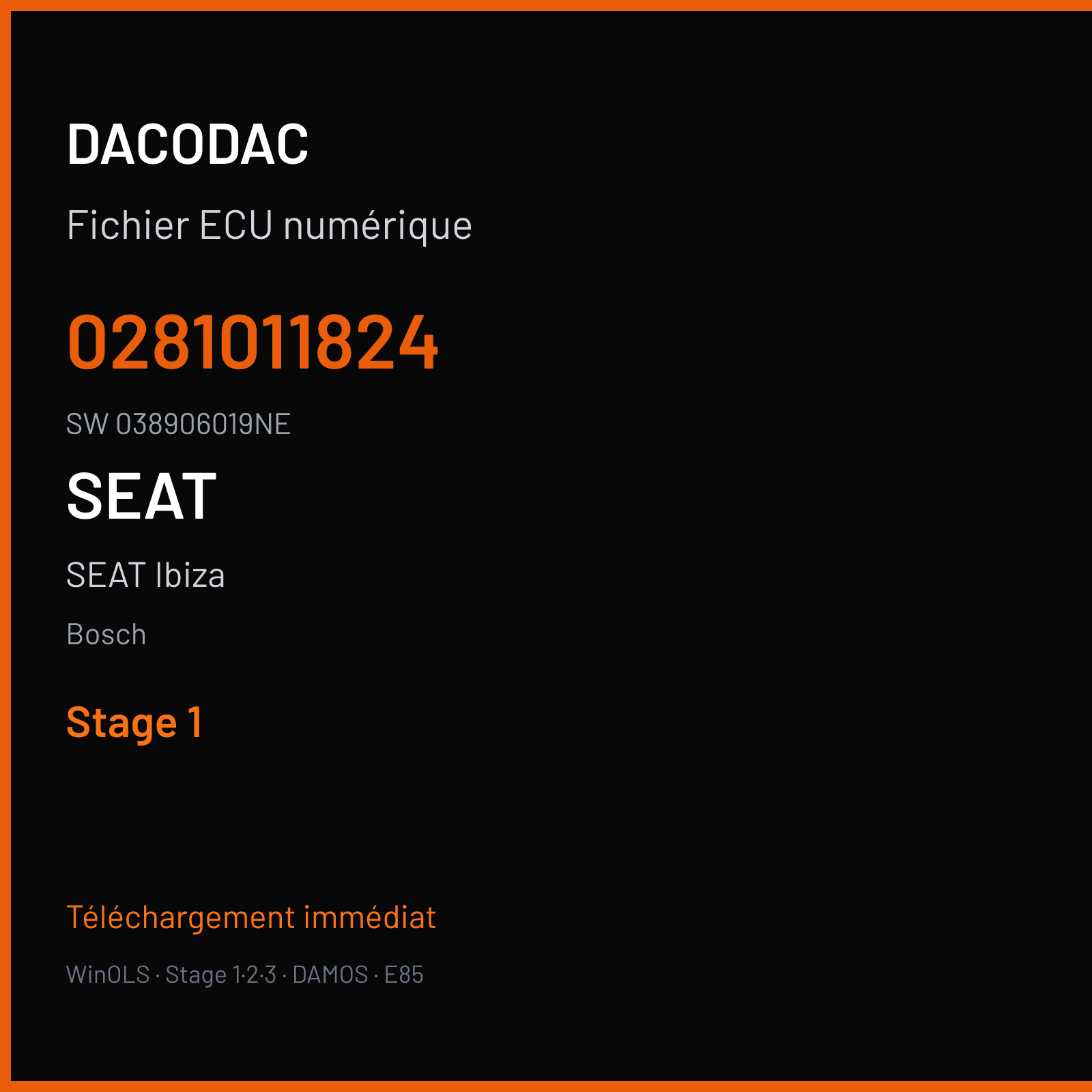 SEAT Ibiza 100 ch — Bosch — 0281011824 · 038906019NE · 371258 — Stage 1