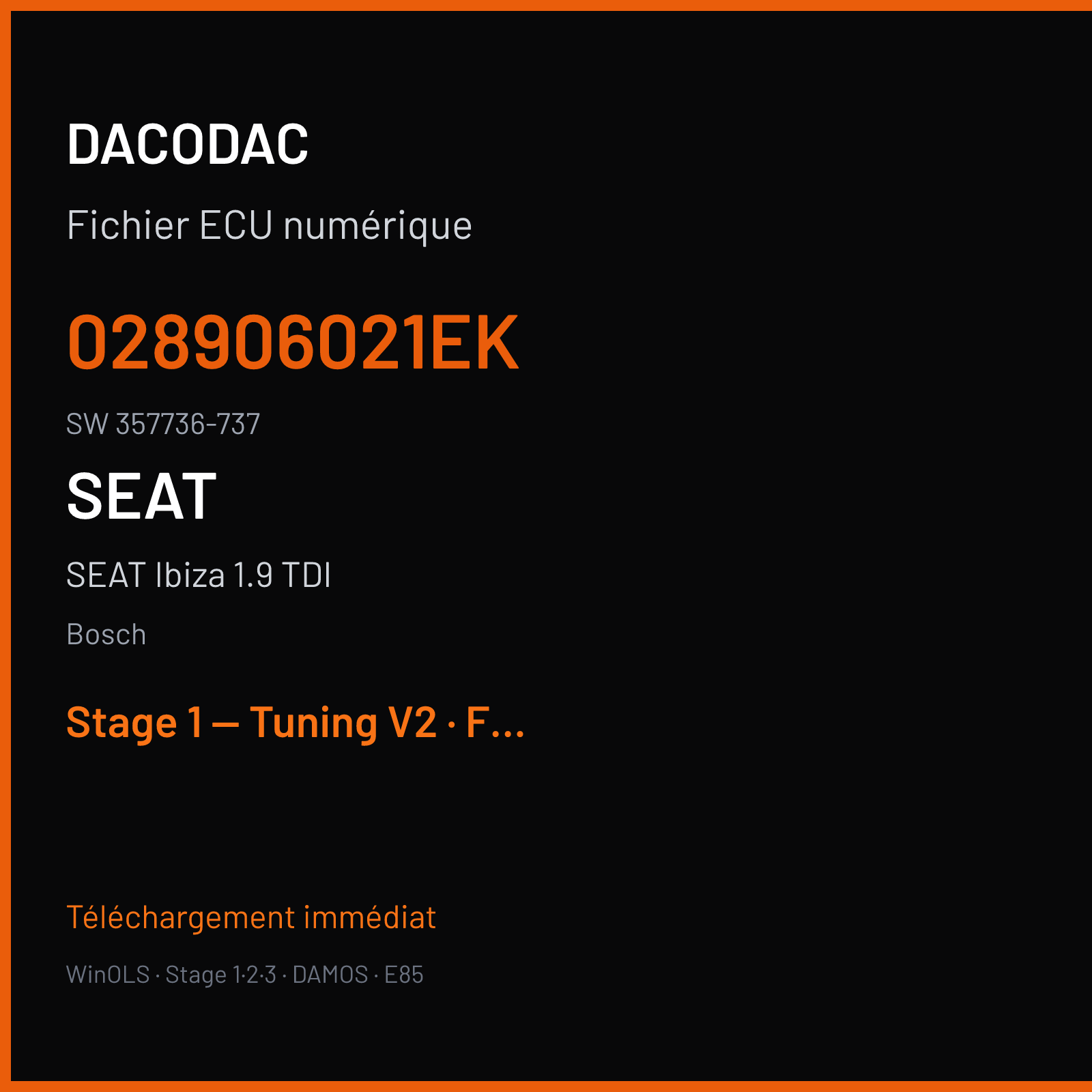 SEAT Ibiza 1.9 TDI — Bosch — 028906021EK · 357736-737 — Stage 1 — Tuning V2