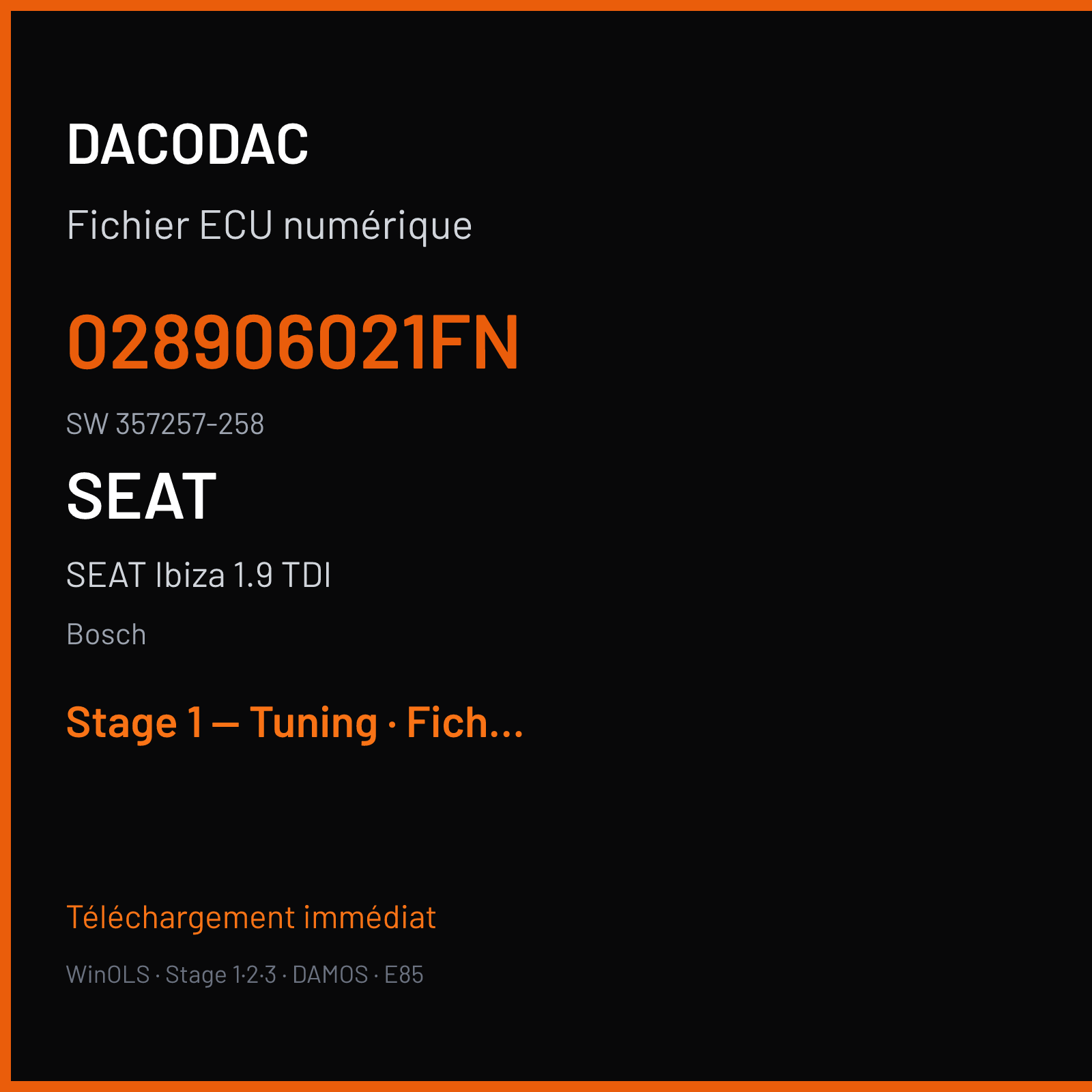 SEAT Ibiza 1.9 TDI — Bosch — 028906021FN · 357257-258 — Stage 1 — Tuning