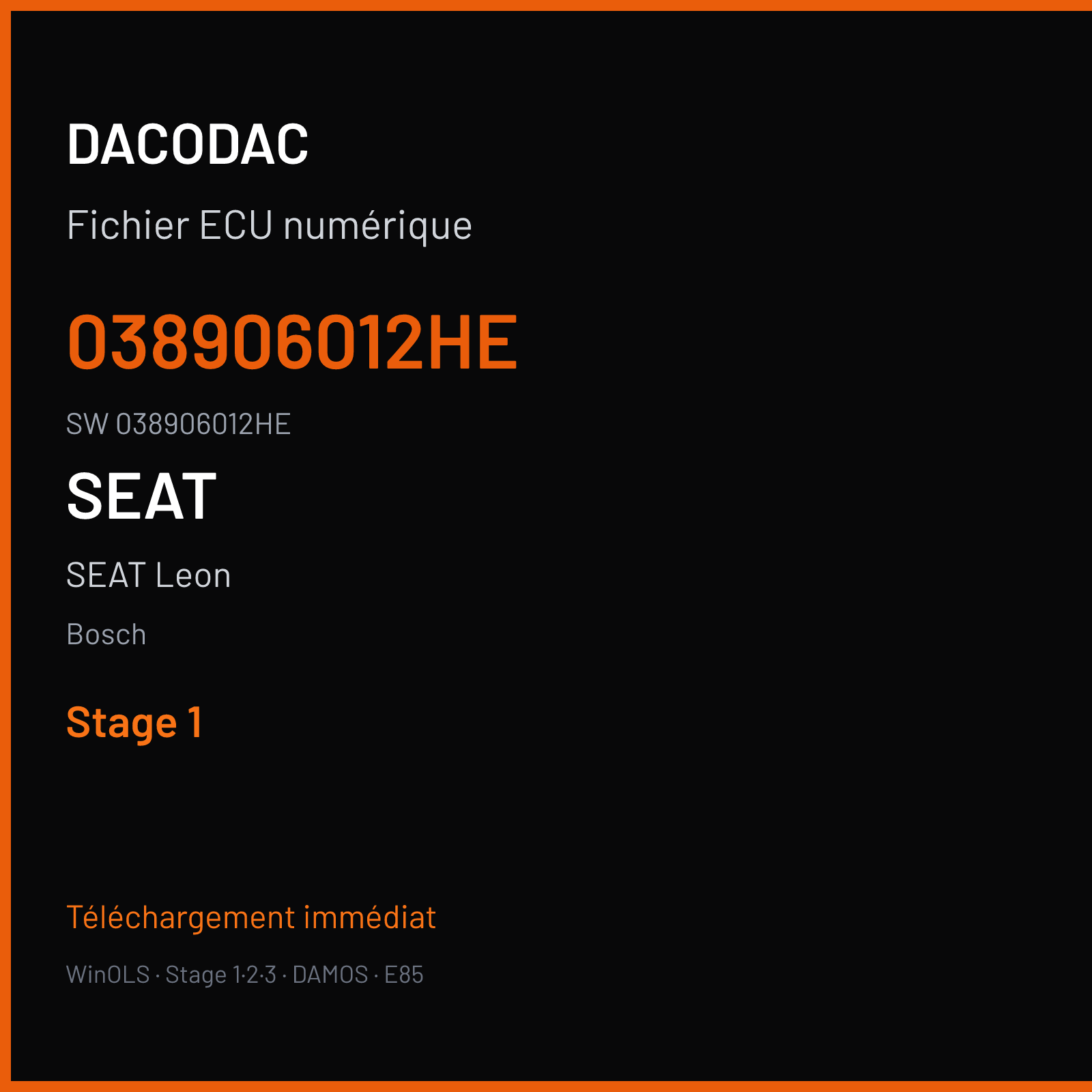 SEAT Leon 110 ch — Bosch — 038906012HE · 038906012HE · 367050 — Stage 1