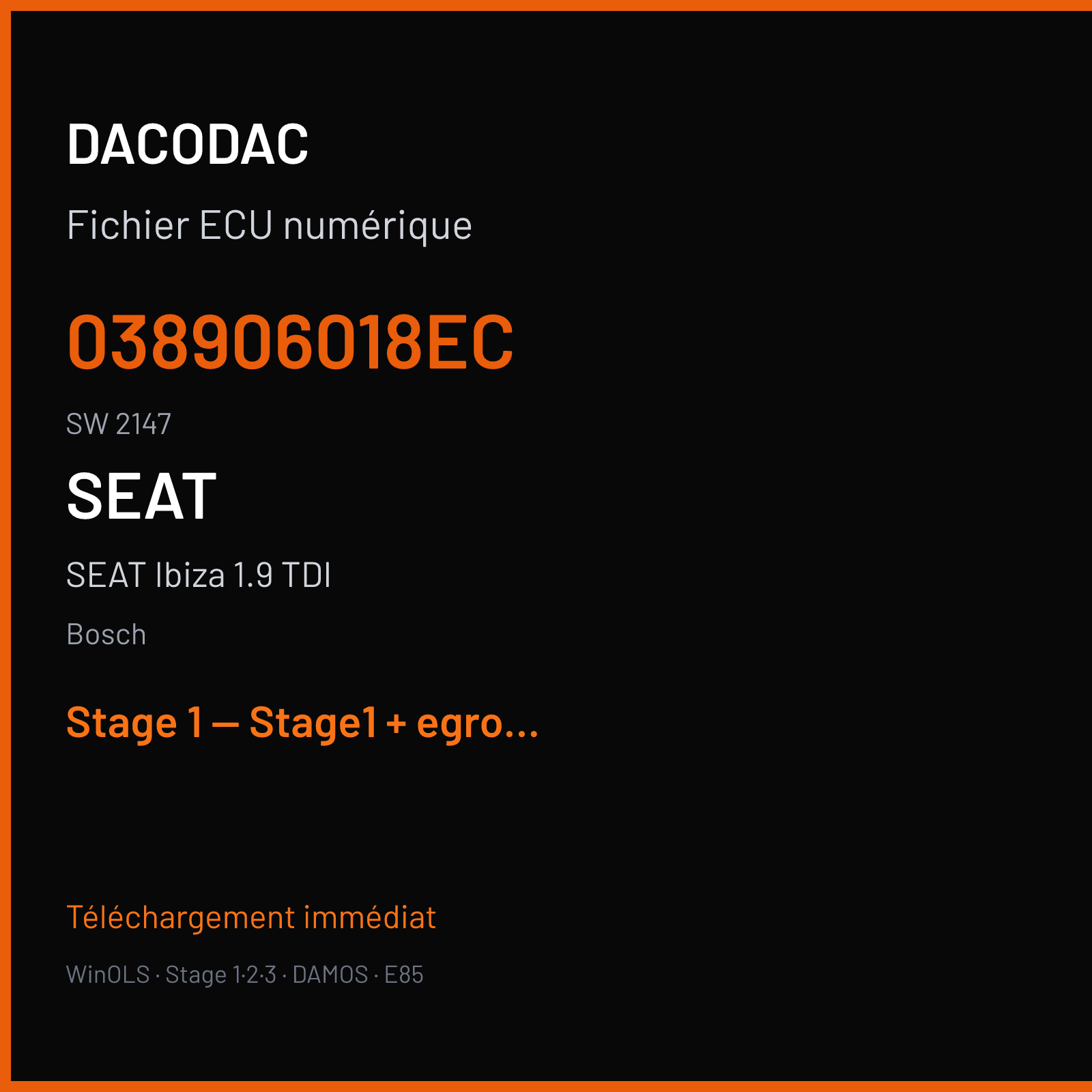 SEAT Ibiza 1.9 TDI — Bosch — 038906018EC · 2147 — Stage 1 — Stage1 + egroff