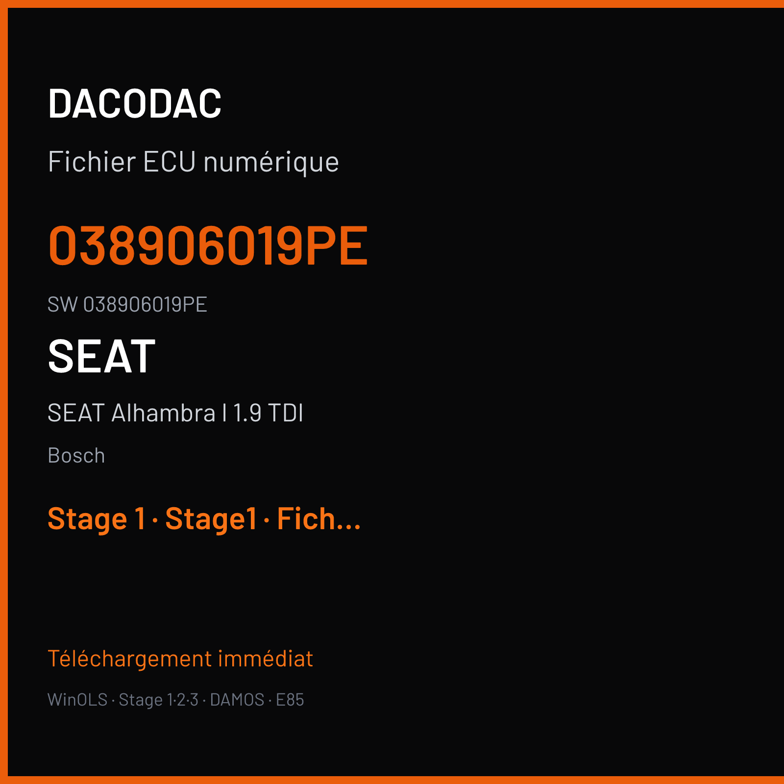 SEAT Alhambra I 1.9 TDI (2008) — Bosch — 038906019PE · 038906019PE — Stage 1