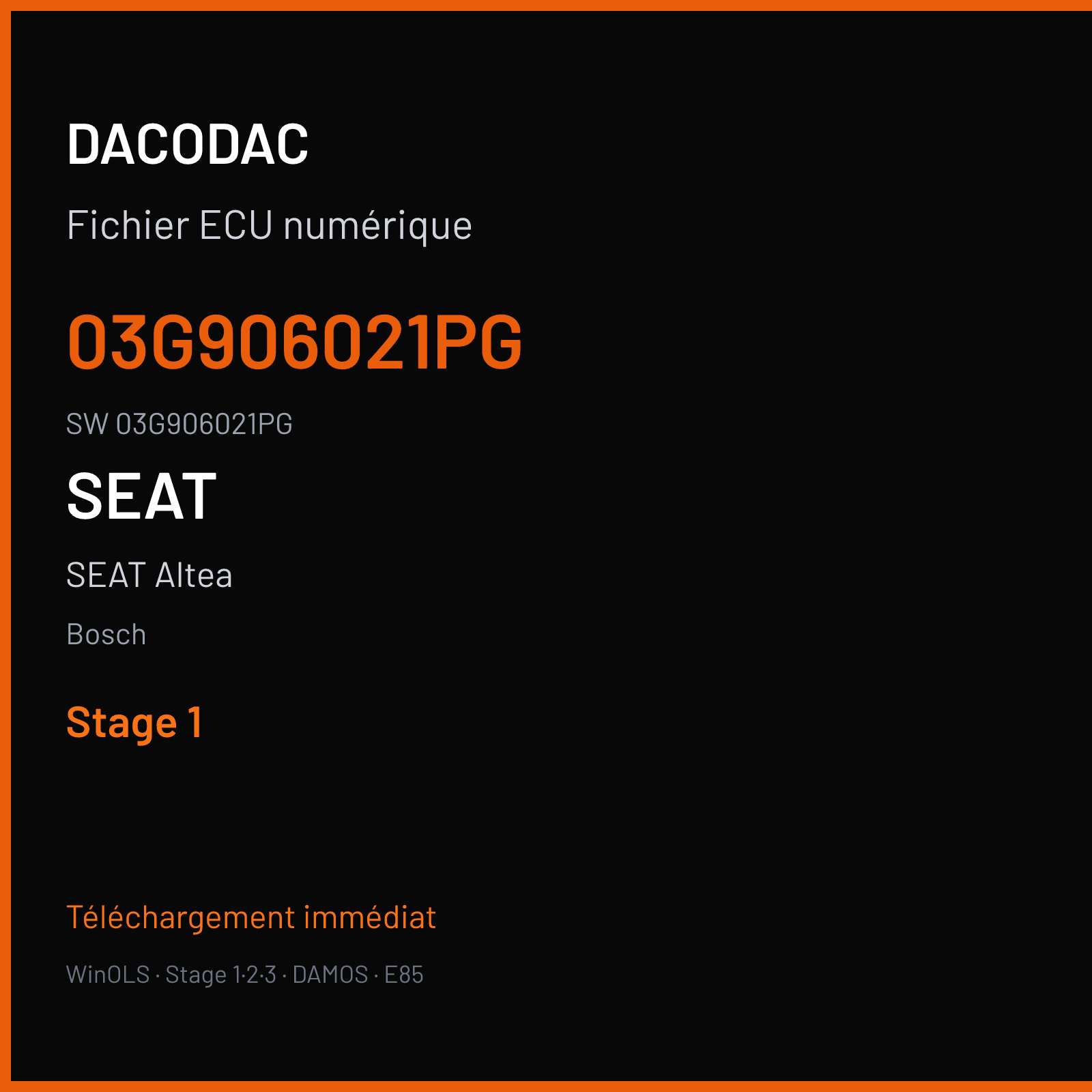 SEAT Altea 105 ch — Bosch — 03G906021PG · 03G906021PG · 389293 — Stage 1