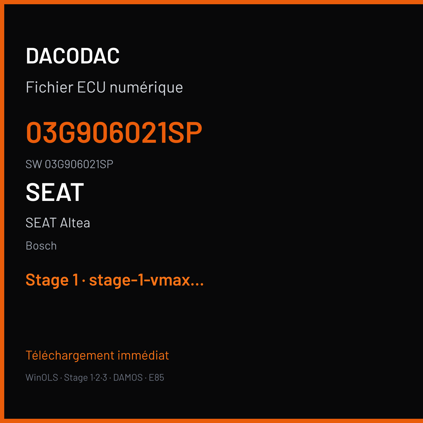 SEAT Altea 140 ch — Bosch — 03G906021SP · 03G906021SP · 391579 — Stage 1