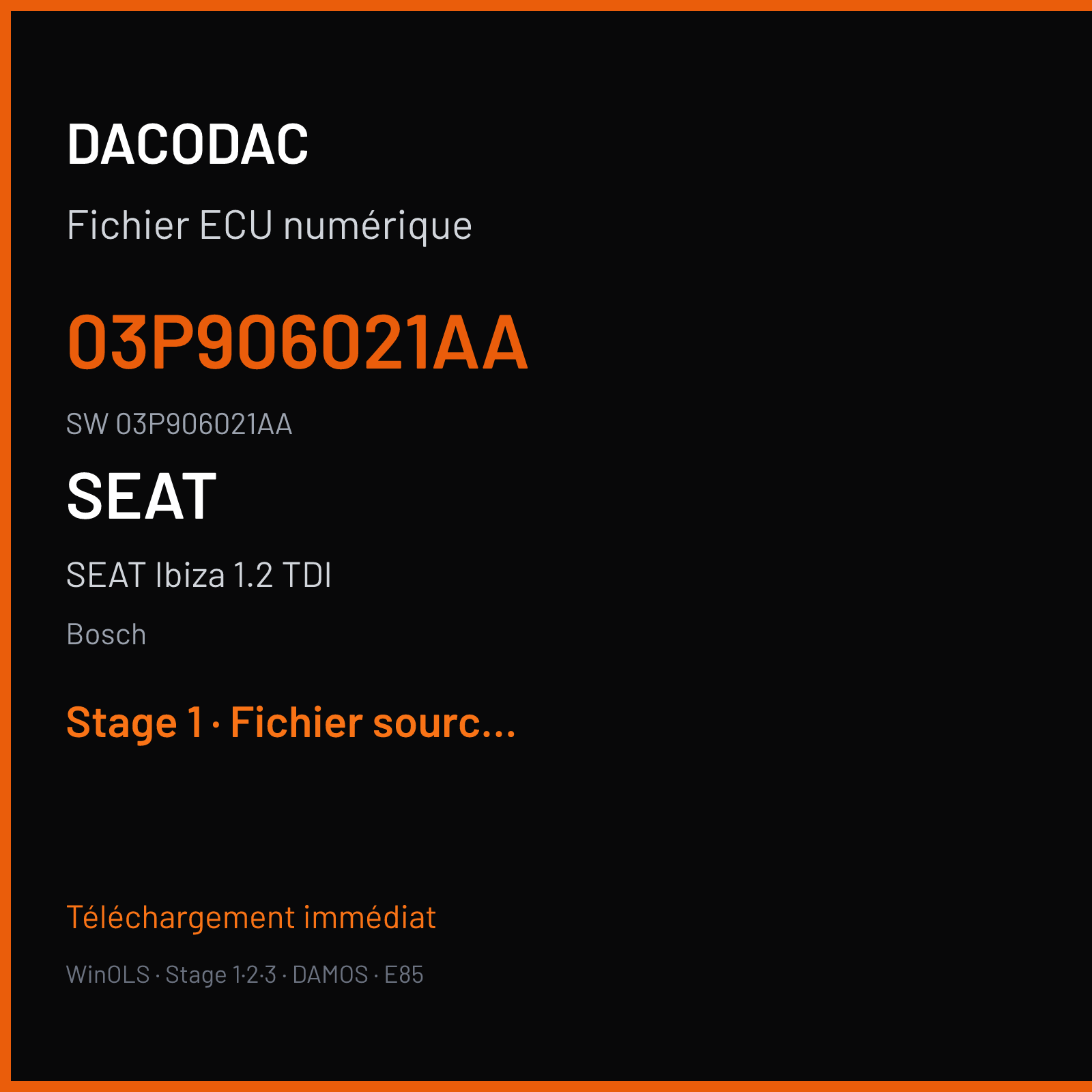 SEAT Ibiza 1.2 TDI (2011) — Bosch — 03P906021AA · 03P906021AA — Stage 1