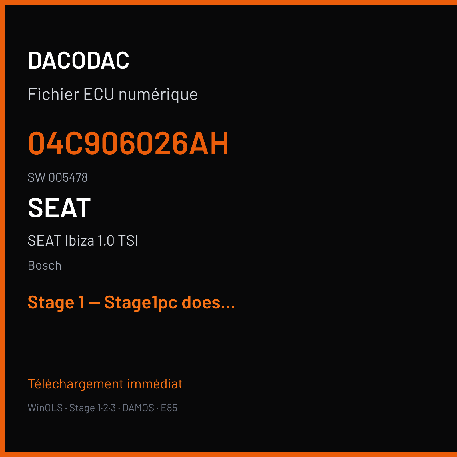 SEAT Ibiza 1.0 TSI (2016) — Bosch — 04C906026AH · 005478 — Stage 1 — Stage1pc does not idle good