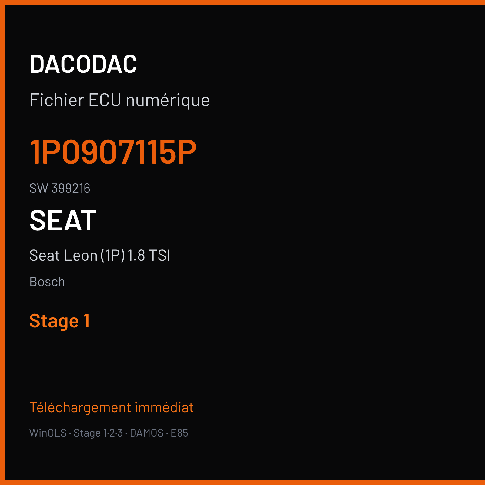 Seat Leon (1P) 1.8 TSI (2008) — Bosch — 1P0907115P · 399216 — Stage 1