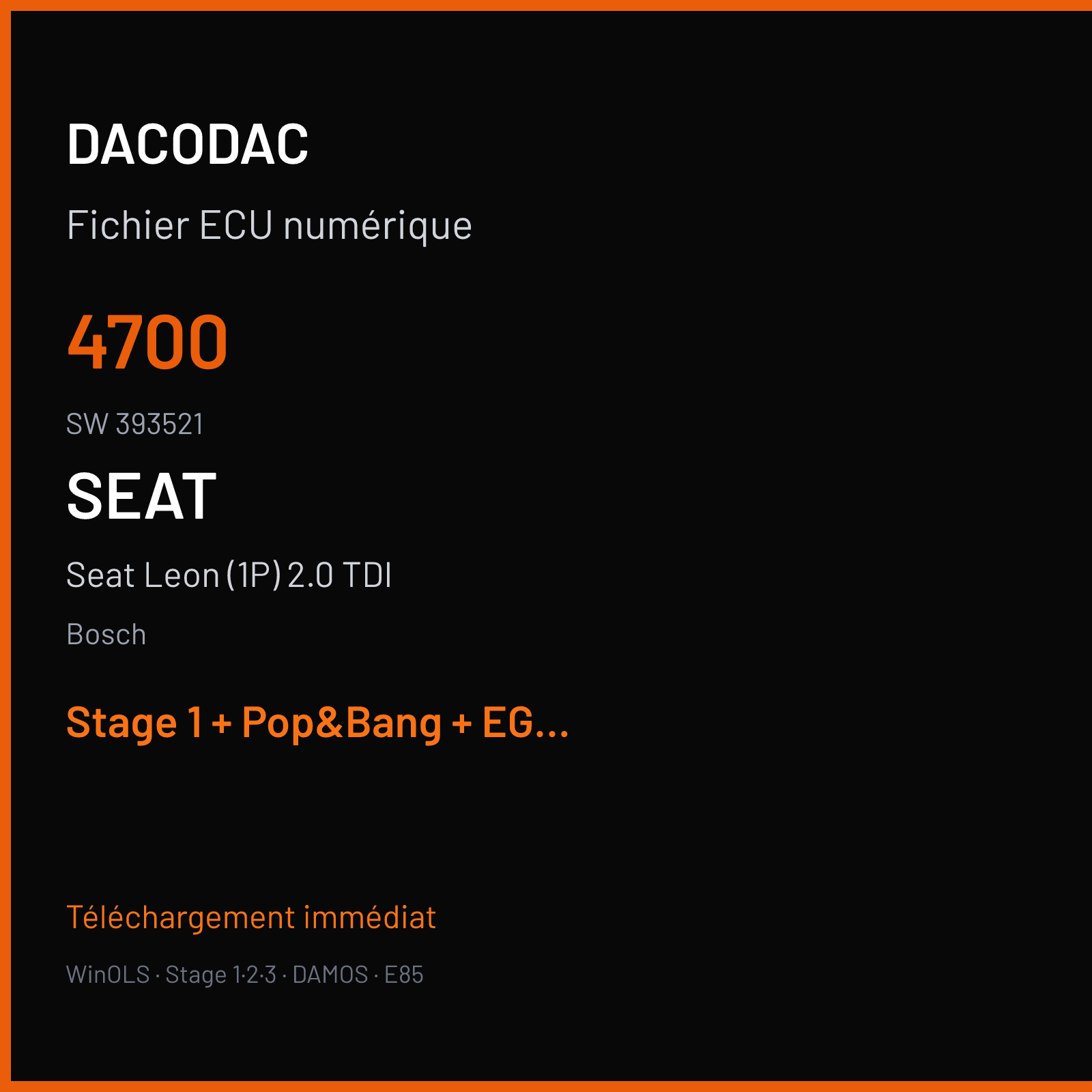 Seat Leon (1P) 2.0 TDI (2008) — Bosch — 4700 · 393521 — Stage 1 + Pop&Bang + EGR off