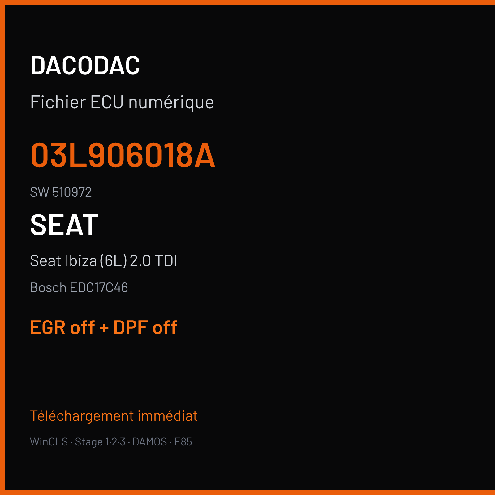 Seat Ibiza (6L) 2.0 TDI (2011) — Bosch EDC17C46 — 03L906018A · 510972 — EGR off + DPF off