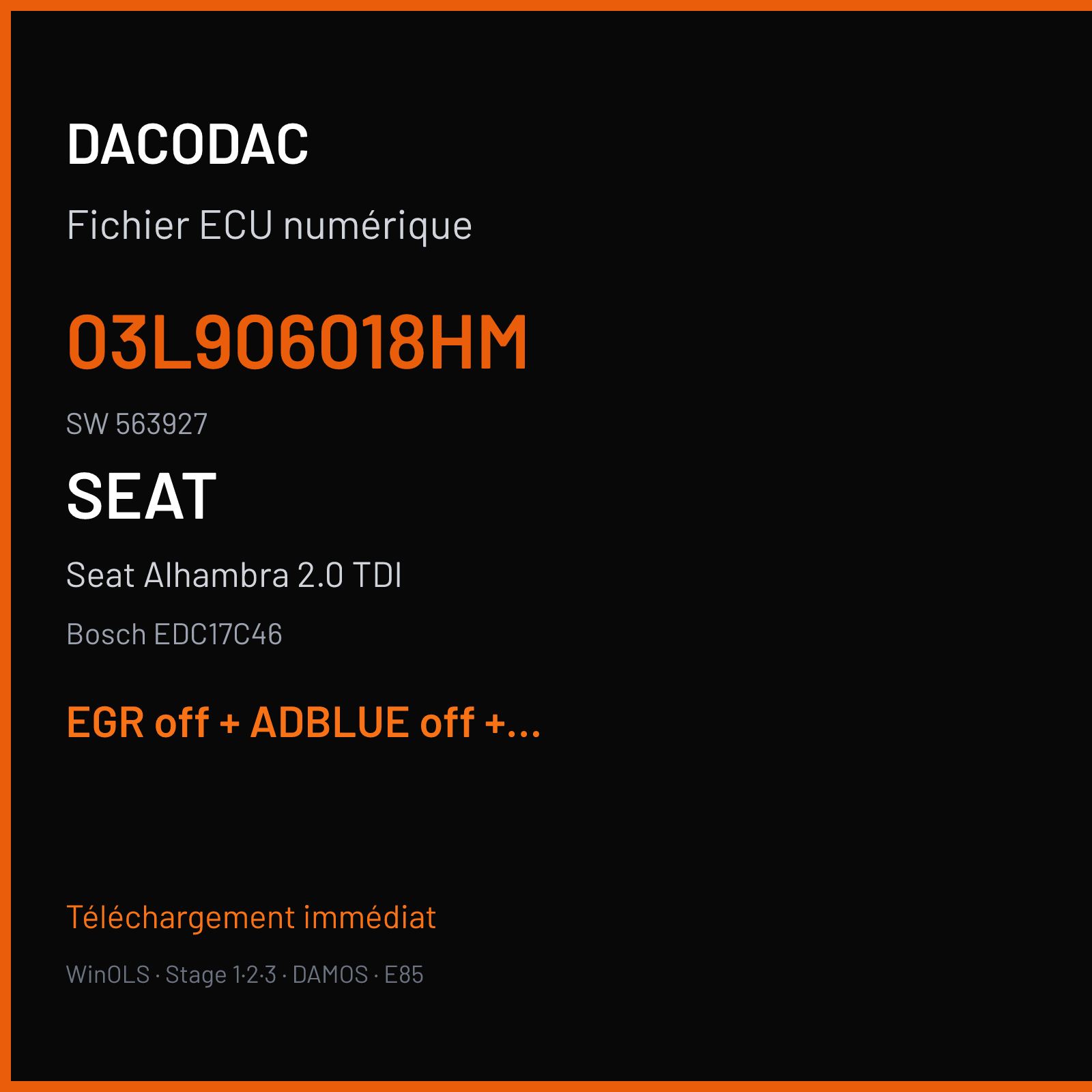 Seat Alhambra 2.0 TDI (2010) — Bosch EDC17C46 — 03L906018HM · 563927 — EGR off + ADBLUE off + STARTSTOP off