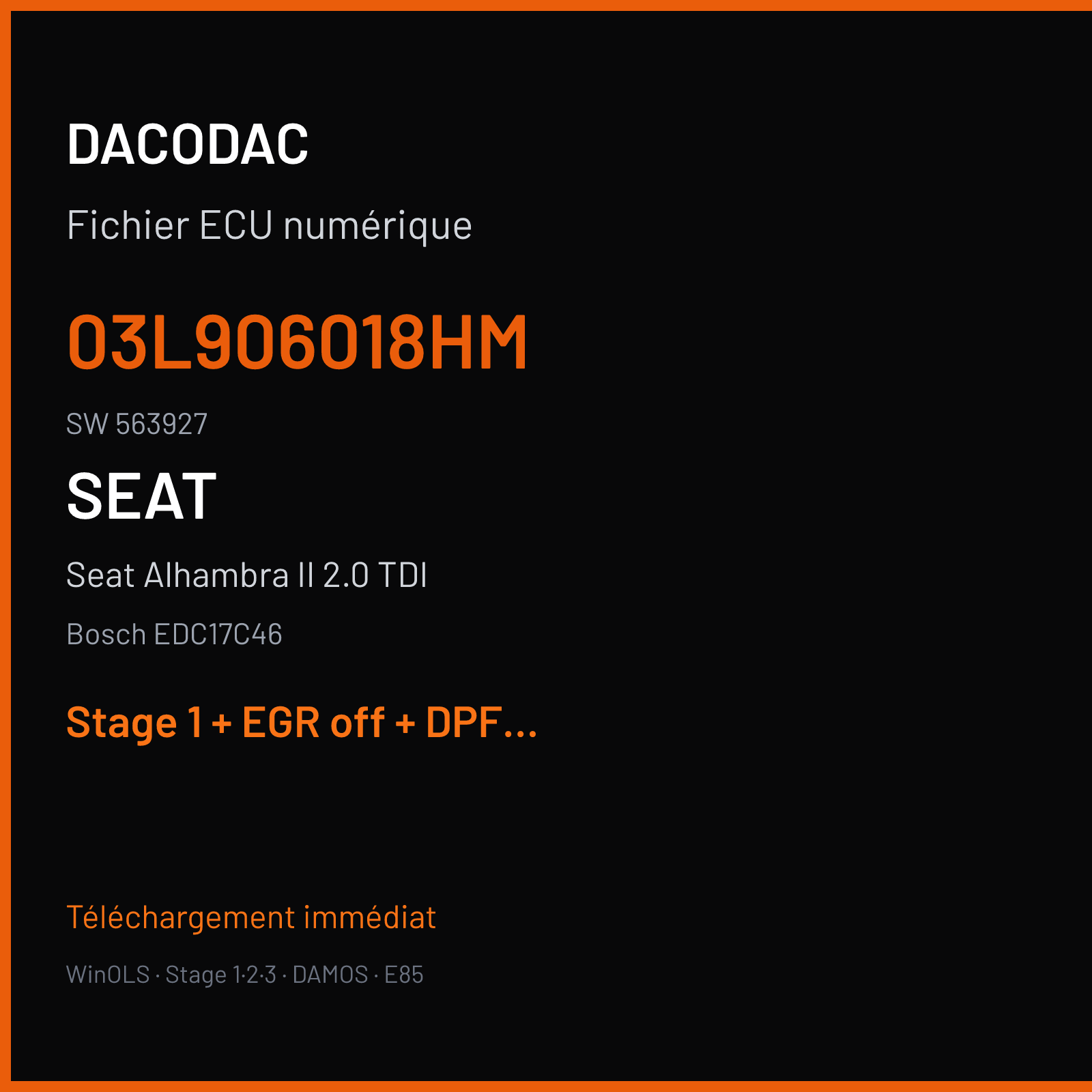 Seat Alhambra II 2.0 TDI (2012) — Bosch EDC17C46 — 03L906018HM · 563927 — Stage 1 + EGR off + DPF off + SCR off