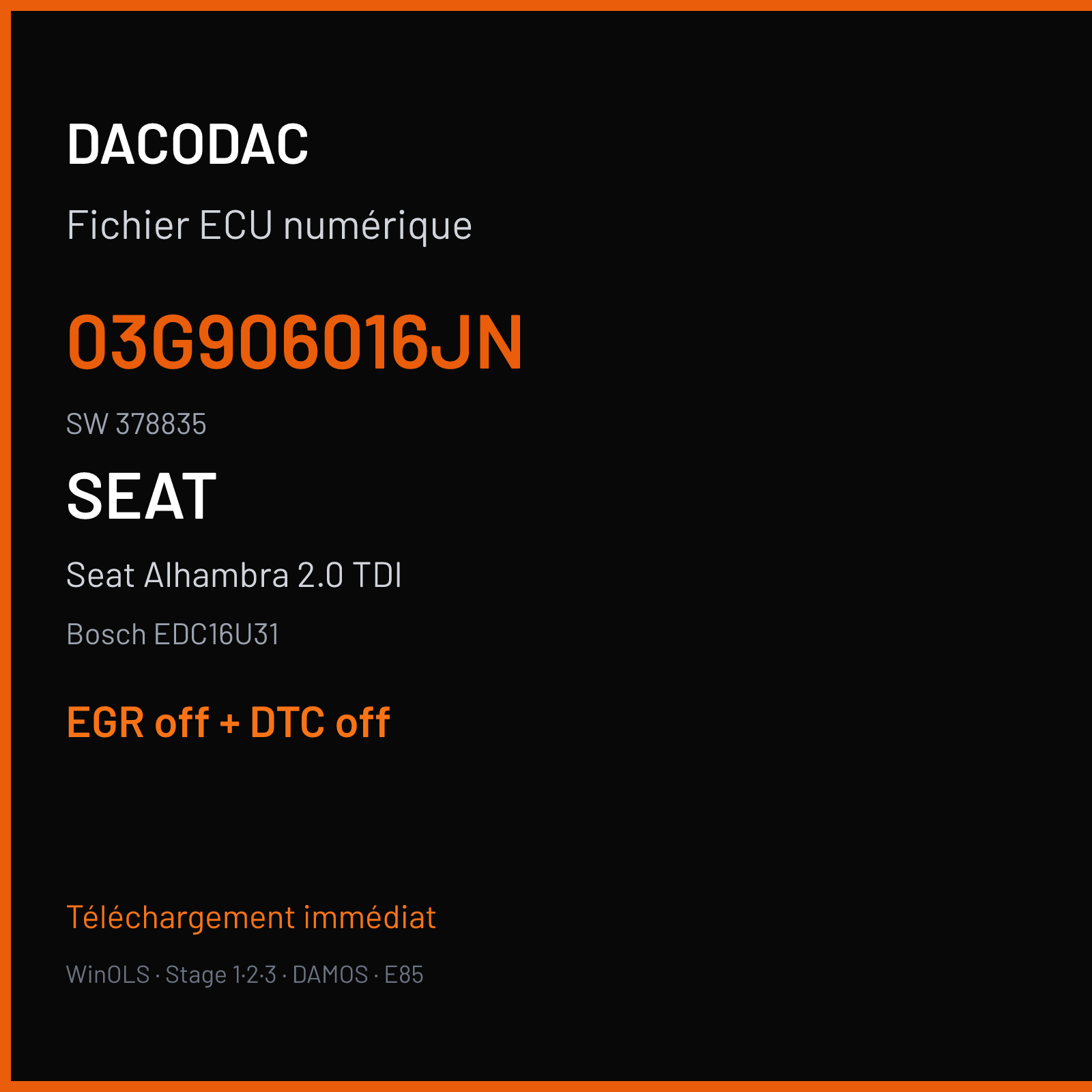 Seat Alhambra 2.0 TDI (2006) — Bosch EDC16U31 — 03G906016JN · 378835 — EGR off + DTC off
