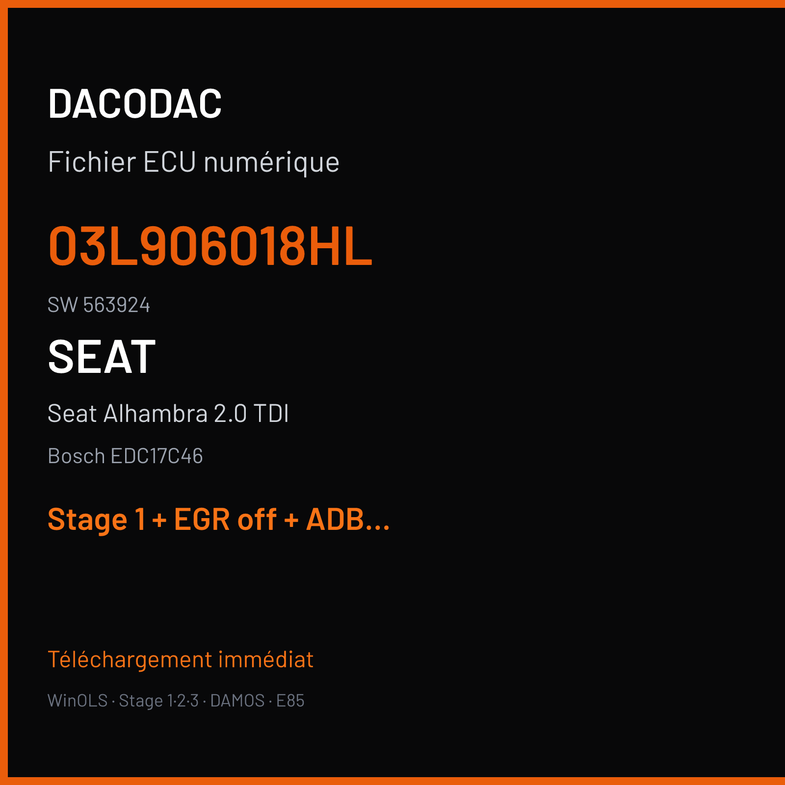 Seat Alhambra 2.0 TDI (2013) — Bosch EDC17C46 — 03L906018HL · 563924 — Stage 1 + EGR off + ADBLUE off + VMAX off