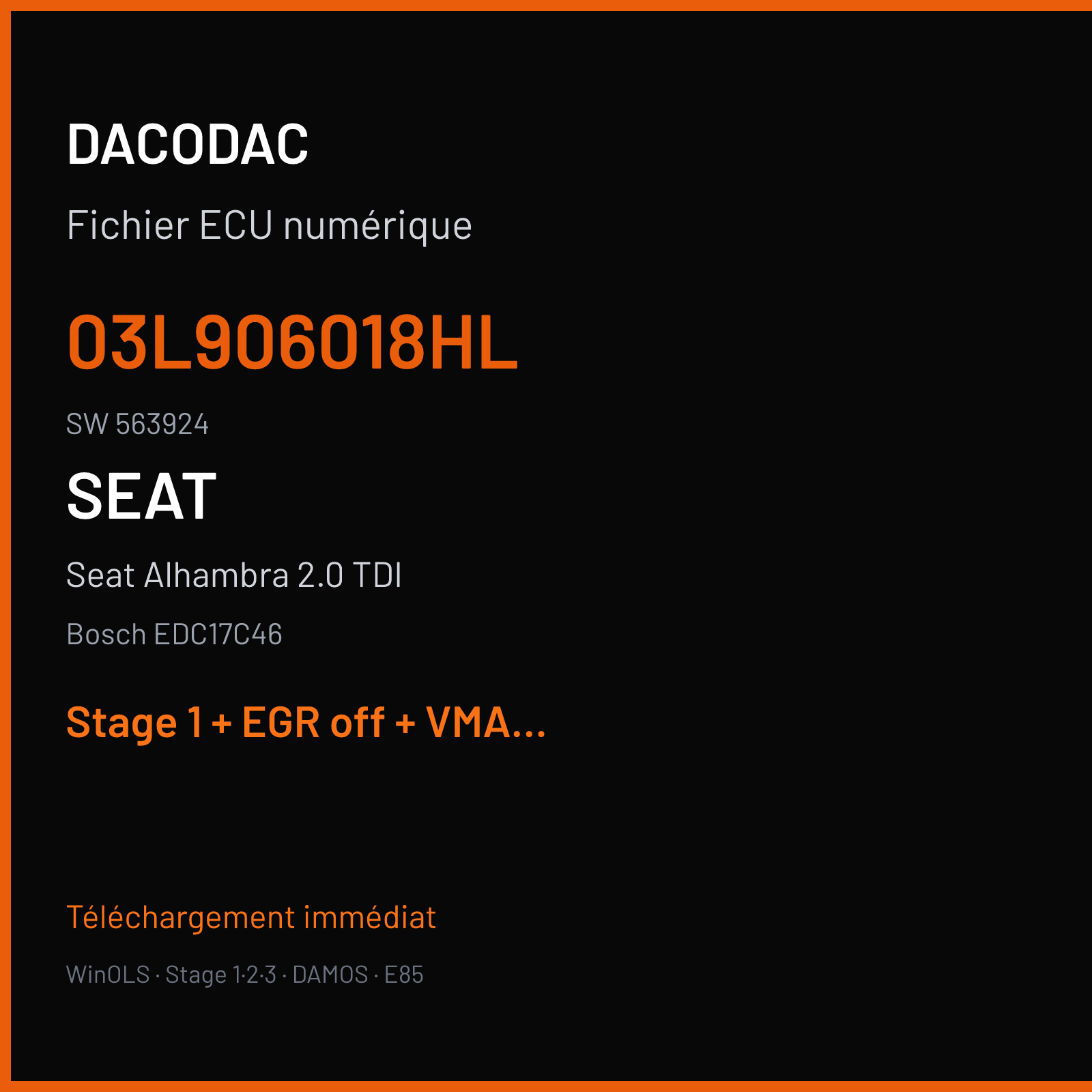 Seat Alhambra 2.0 TDI (2013) — Bosch EDC17C46 — 03L906018HL · 563924 — Stage 1 + EGR off + VMAX off