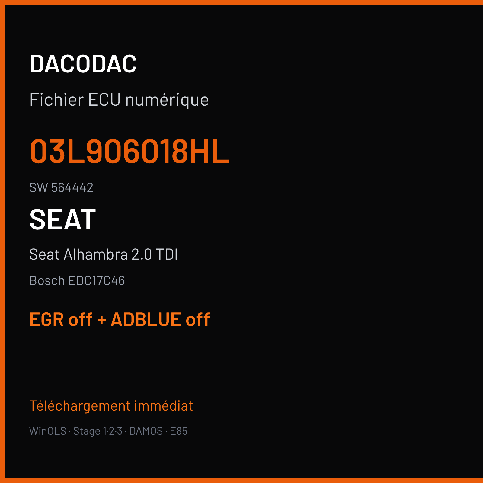 Seat Alhambra 2.0 TDI (2015) — Bosch EDC17C46 — 03L906018HL · 564442 — EGR off + ADBLUE off