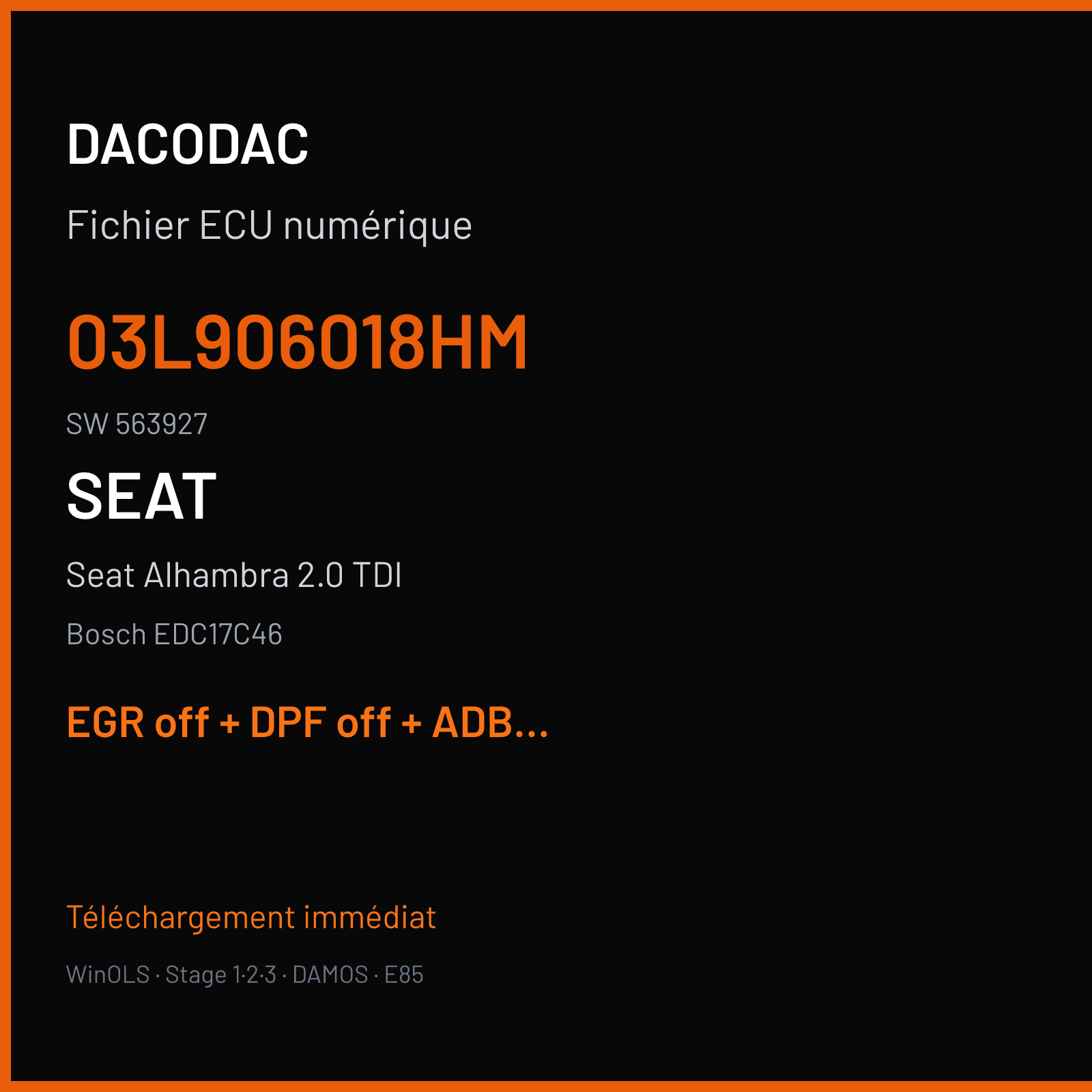 Seat Alhambra 2.0 TDI (2014) — Bosch EDC17C46 — 03L906018HM · 563927 — EGR off + DPF off + ADBLUE off + VMAX off