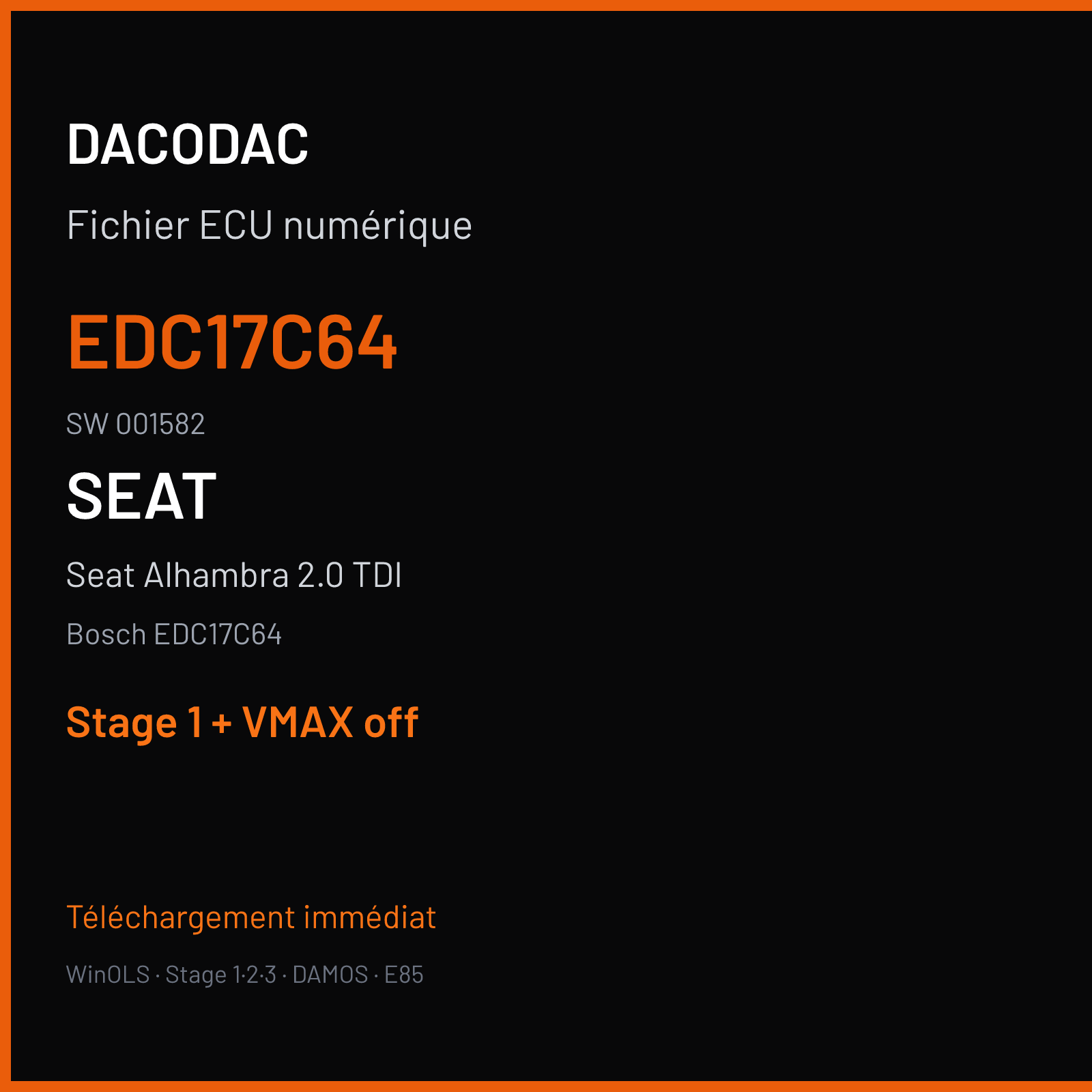 Seat Alhambra 2.0 TDI (2016) — Bosch EDC17C64 — EDC17C64 · 001582 — Stage 1 + VMAX off