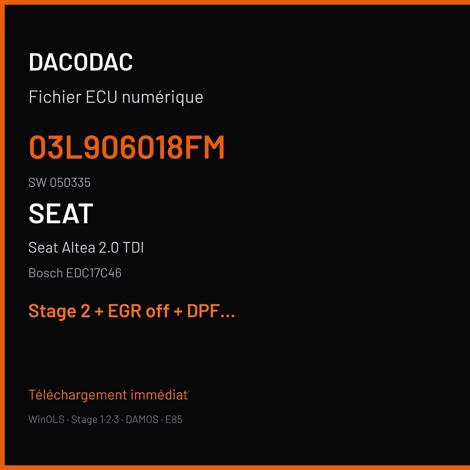 Seat Altea 2.0 TDI (2012) — Bosch EDC17C46 — 03L906018FM · 050335 — Stage 2 + EGR off + DPF off + VMAX off