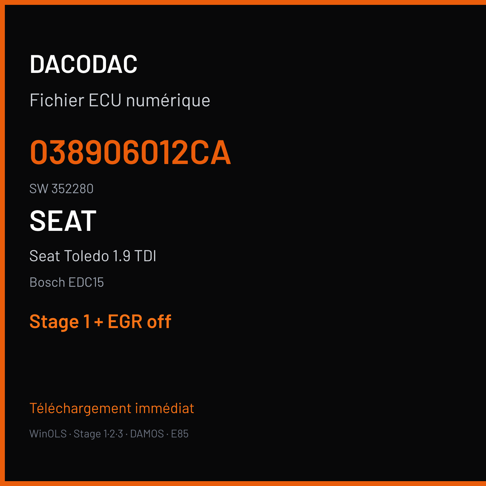 Seat Toledo 1.9 TDI (2000) — Bosch EDC15 — 038906012CA · 352280 — Stage 1 + EGR off